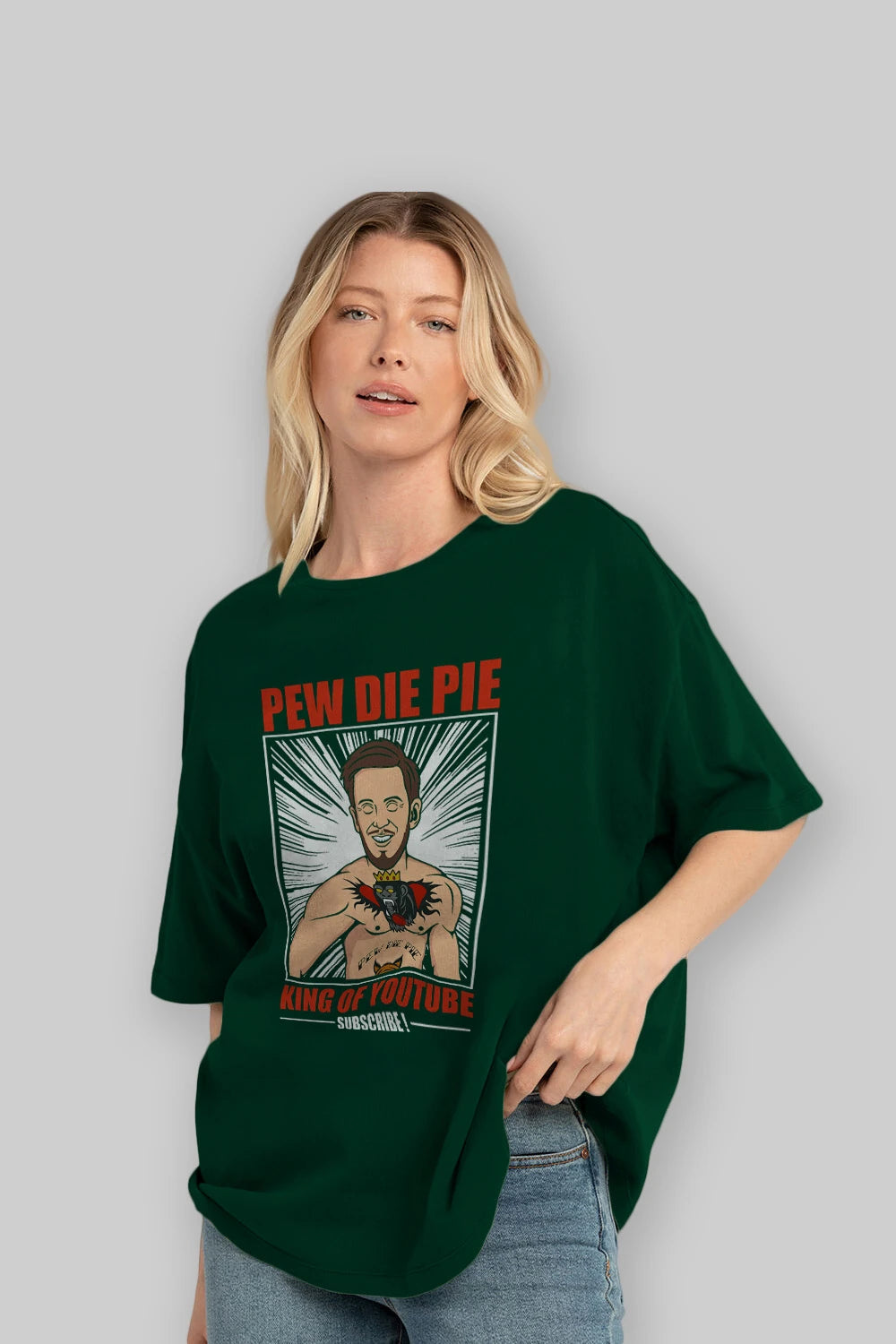 Pew Die Pie Fighter Ön Baskılı Oversize t-shirt Erkek Kadın Unisex %100 Pamuk tişort