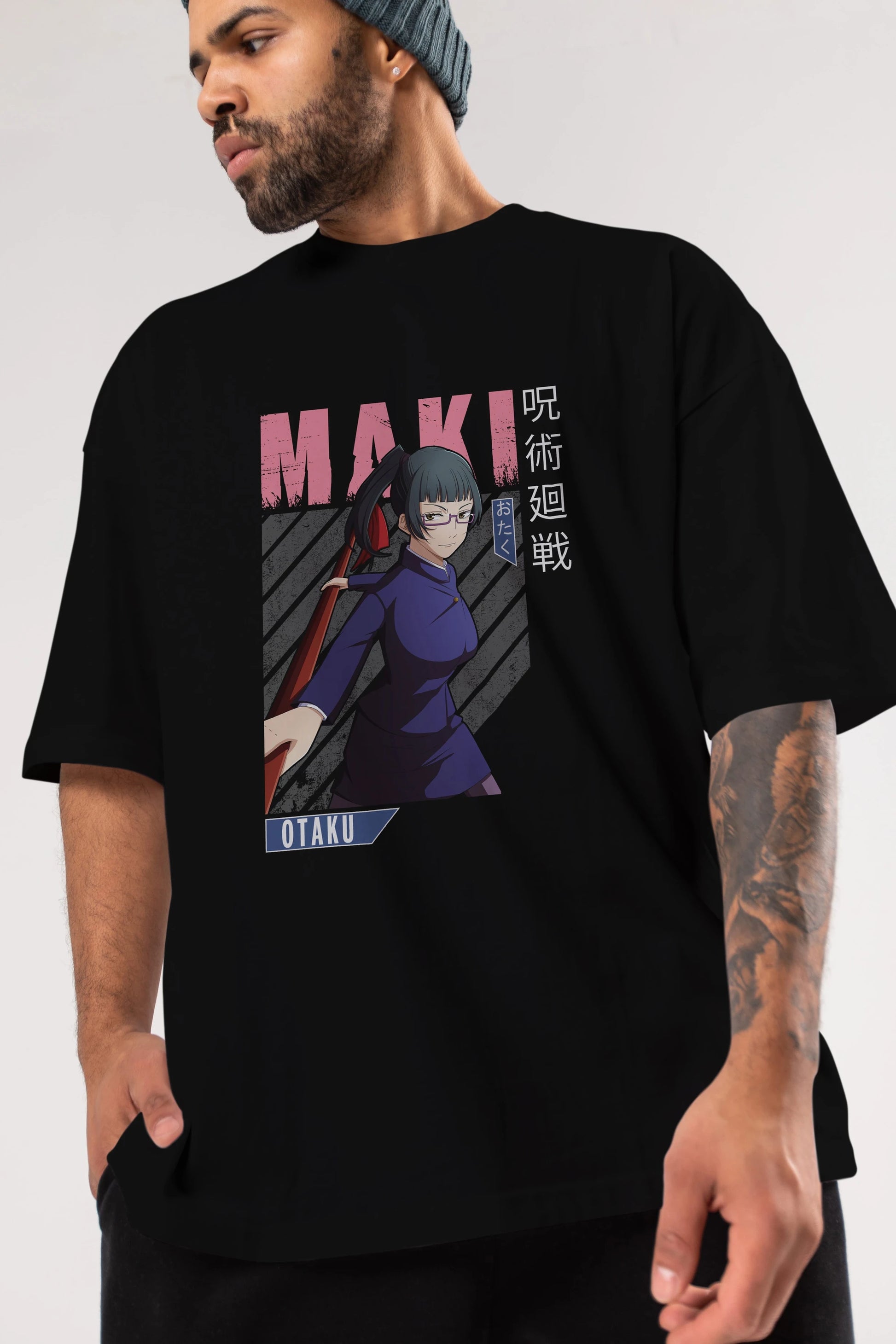 Maki Zenin CHAINSAWMAN Anime Ön Baskılı Oversize t-shirt %100 pamuk Erkek Kadın Unisex