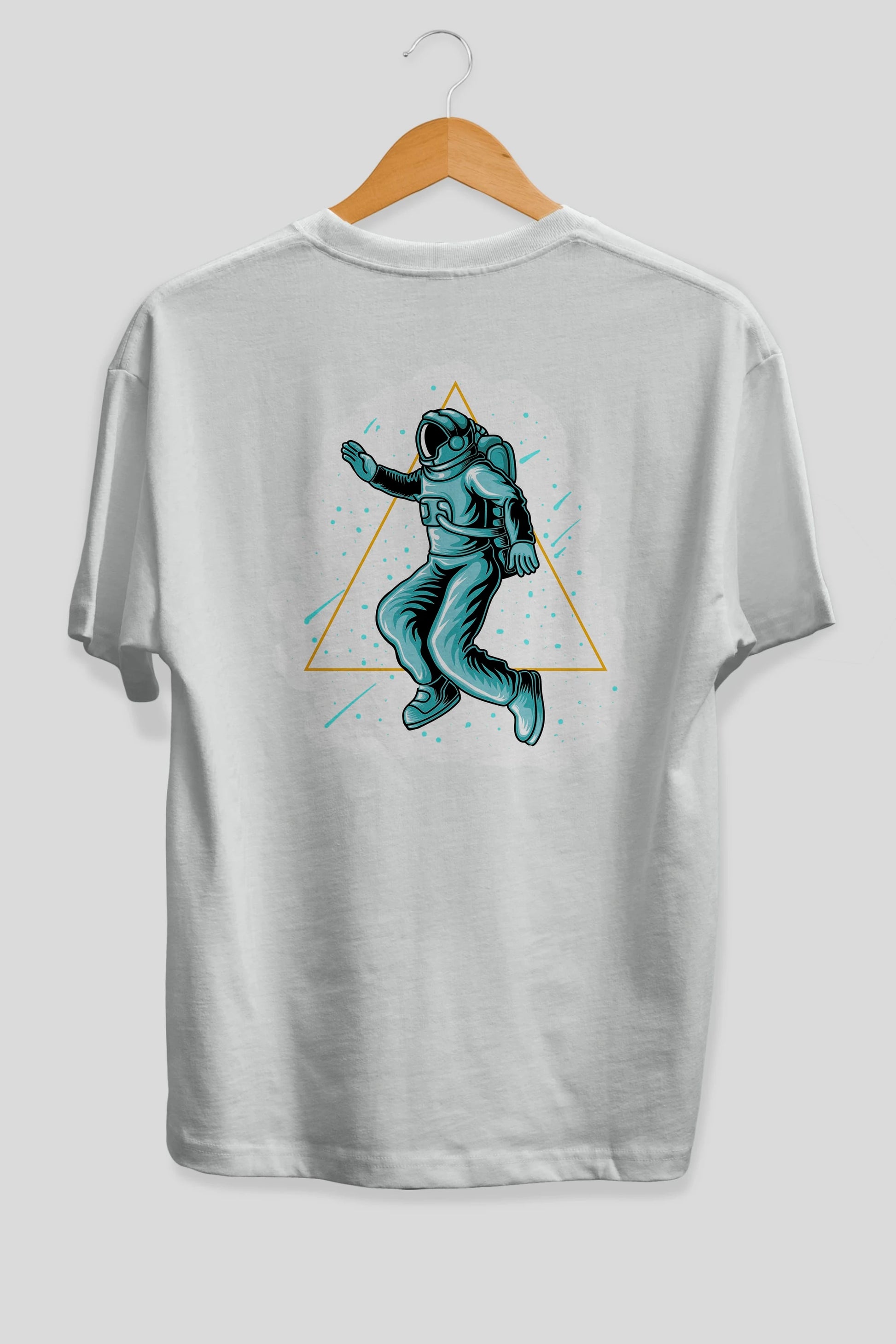 Astronaut Starry Triangle Sticker Arka Baskılı Oversize t-shirt Erkek Kadın Unisex