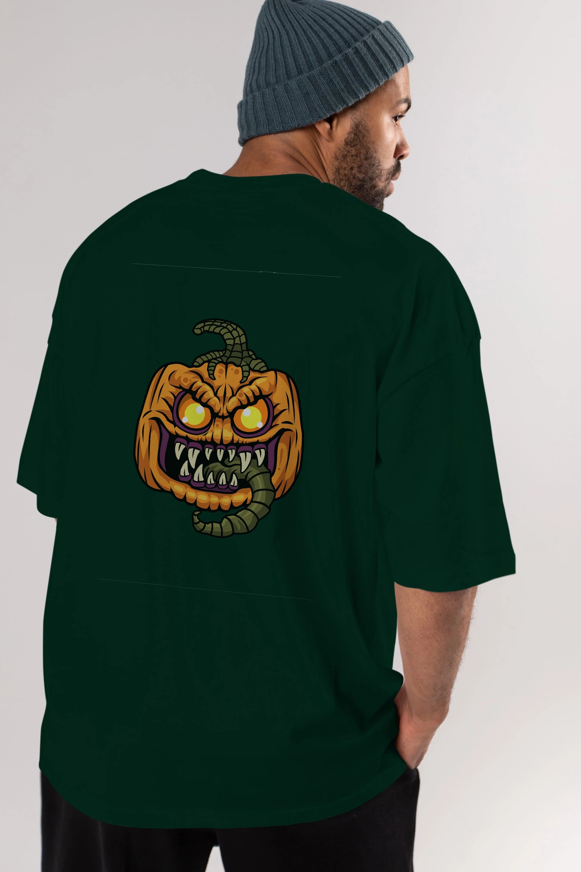 Halloween Arka Baskılı Oversize t-shirt Erkek Kadın Unisex %100 Pamuk tişort