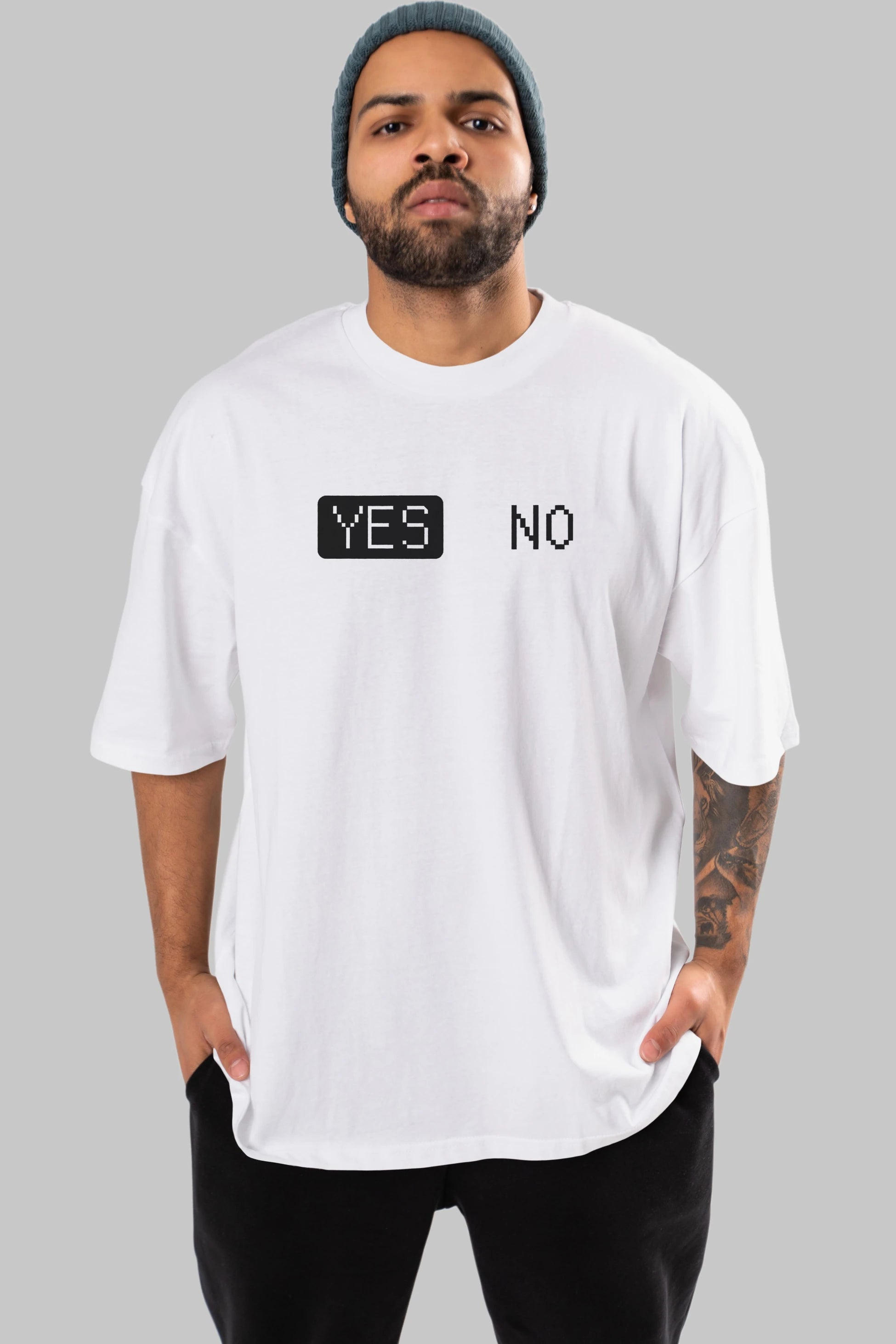 Yes No Ön Baskılı Oversize t-shirt %100 pamuk Erkek Kadın Unisex