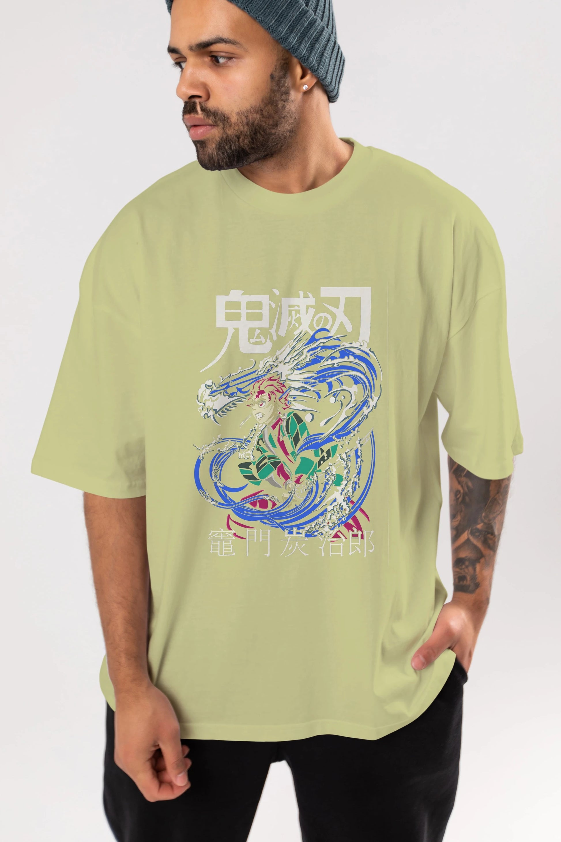 TANJIRO KAMADO 2 Anime Ön Baskılı Oversize t-shirt %100 pamuk Erkek Kadın Unisex