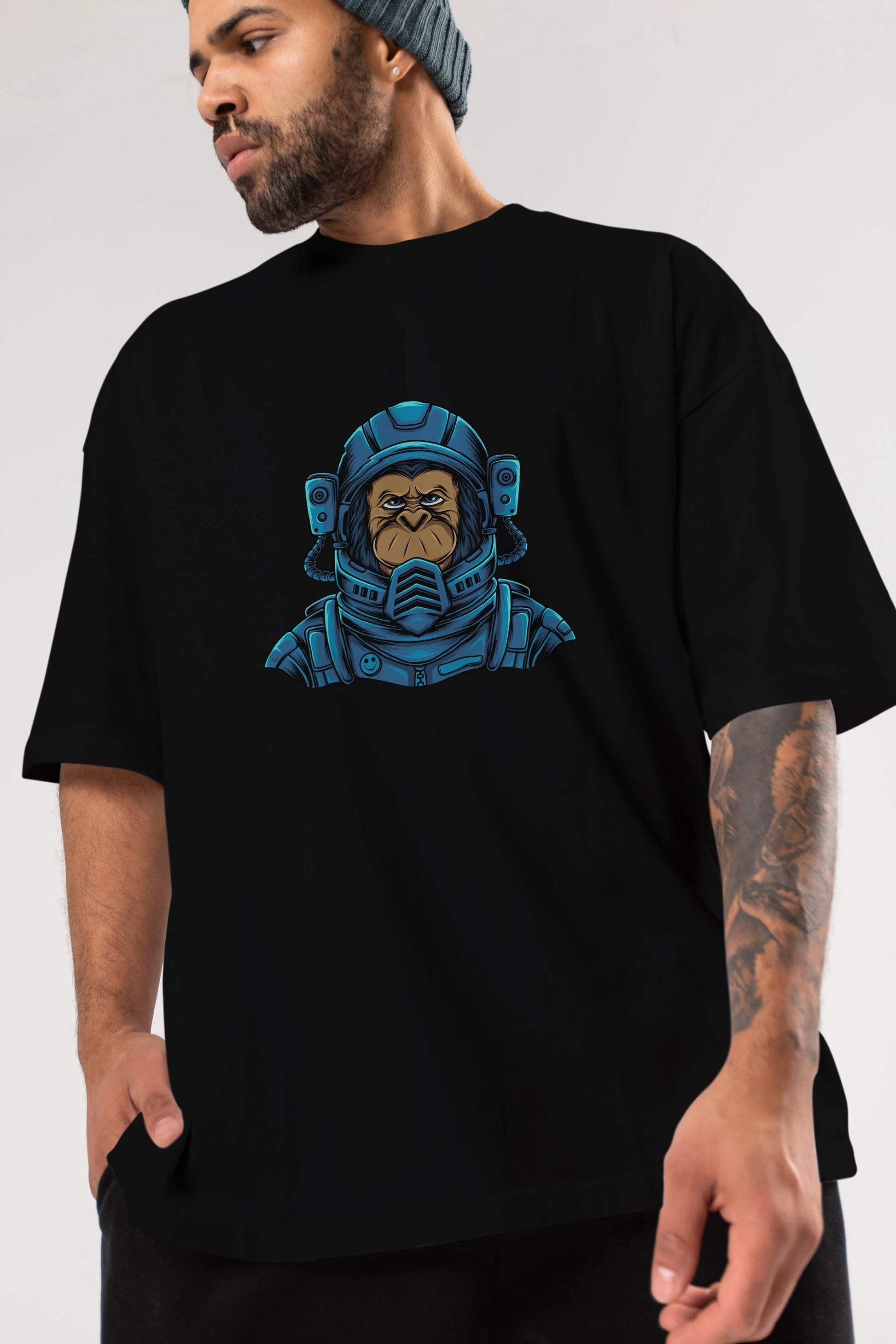 Astromonkey Ön Baskılı Oversize t-shirt Erkek Kadın Unisex