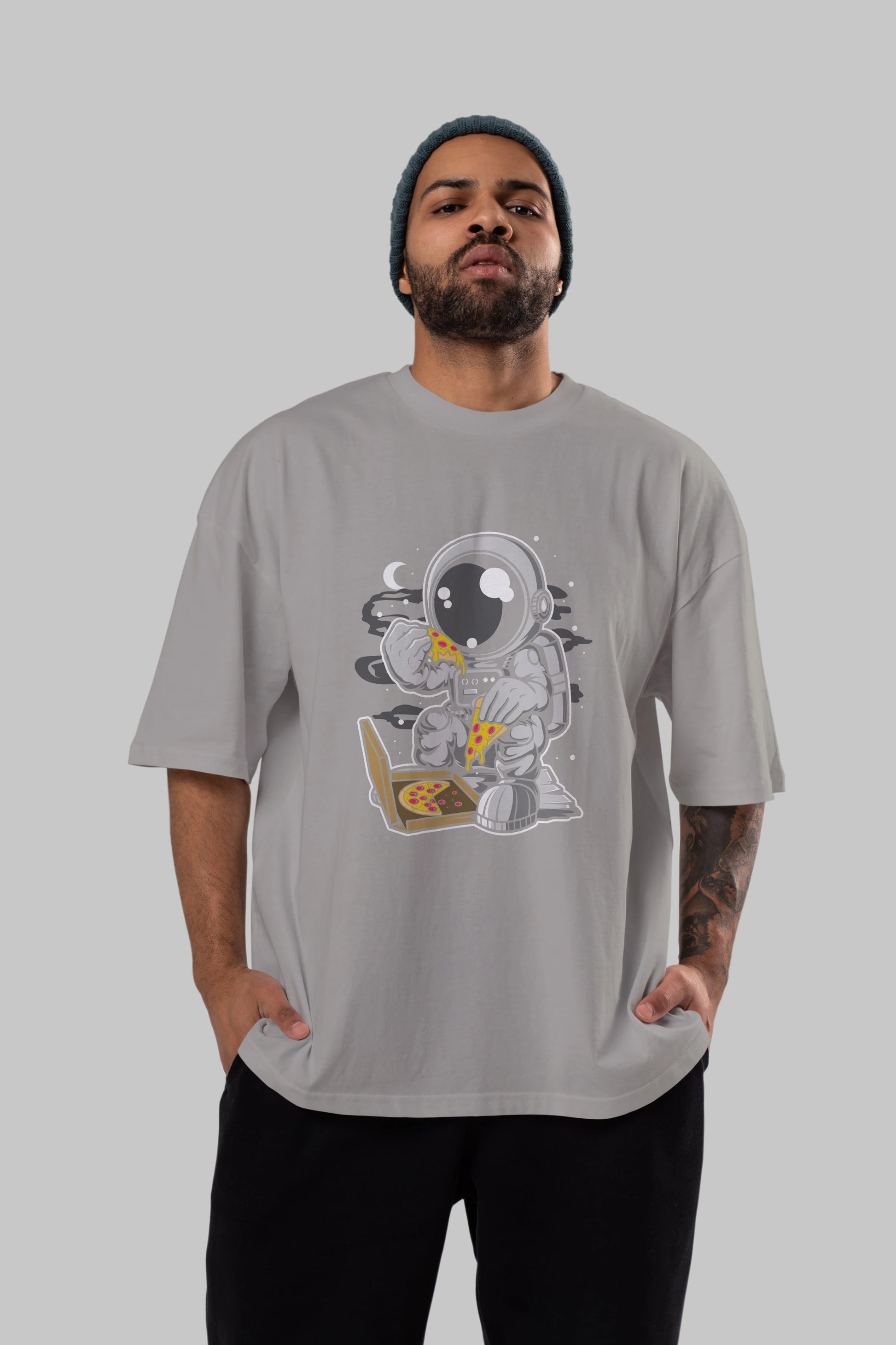 Astronaut Pizza Ön Baskılı Oversize t-shirt Erkek Kadın Unisex