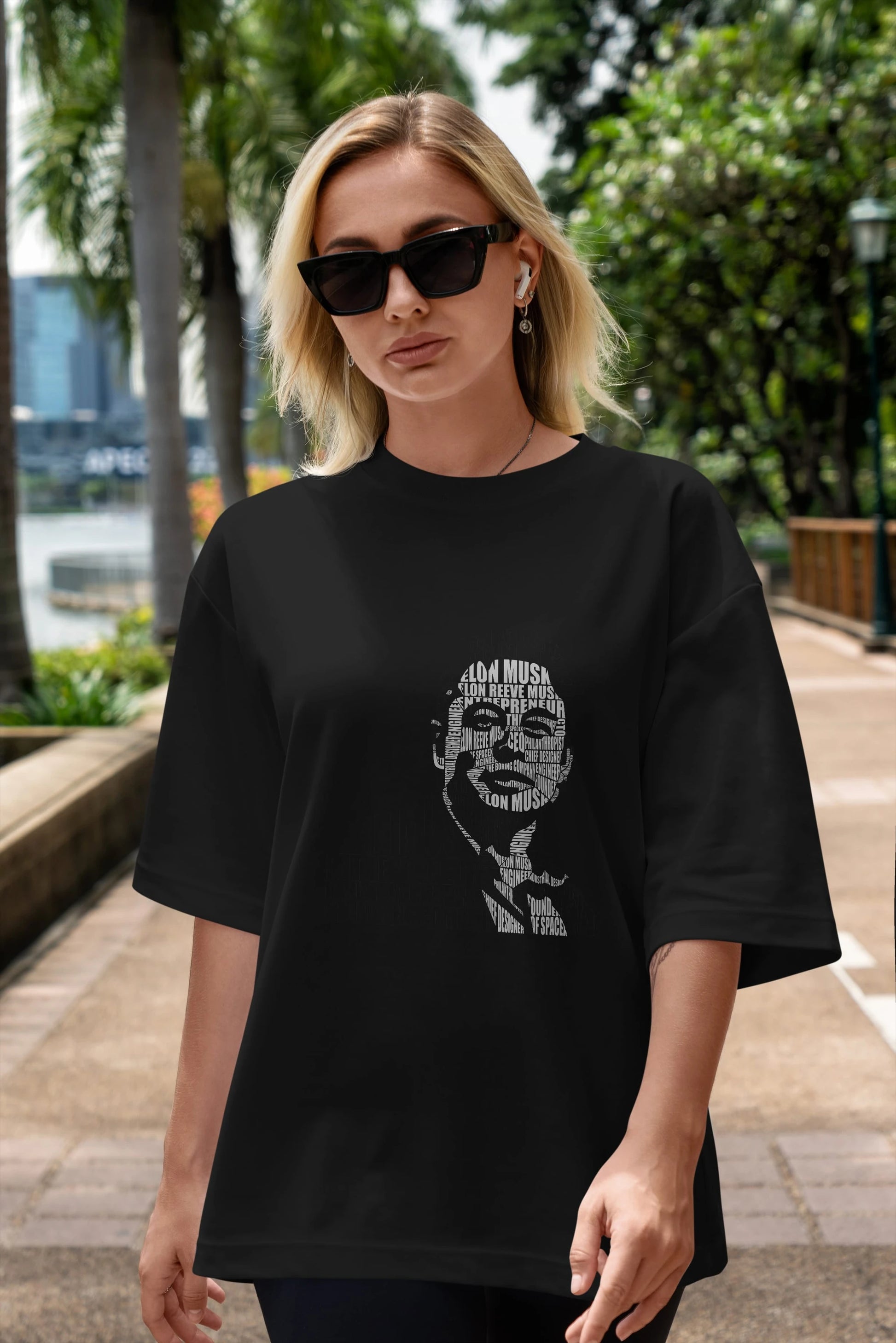 Elon Musk Calligram Ön Baskılı Oversize t-shirt %100 pamuk Erkek Kadın Unisex