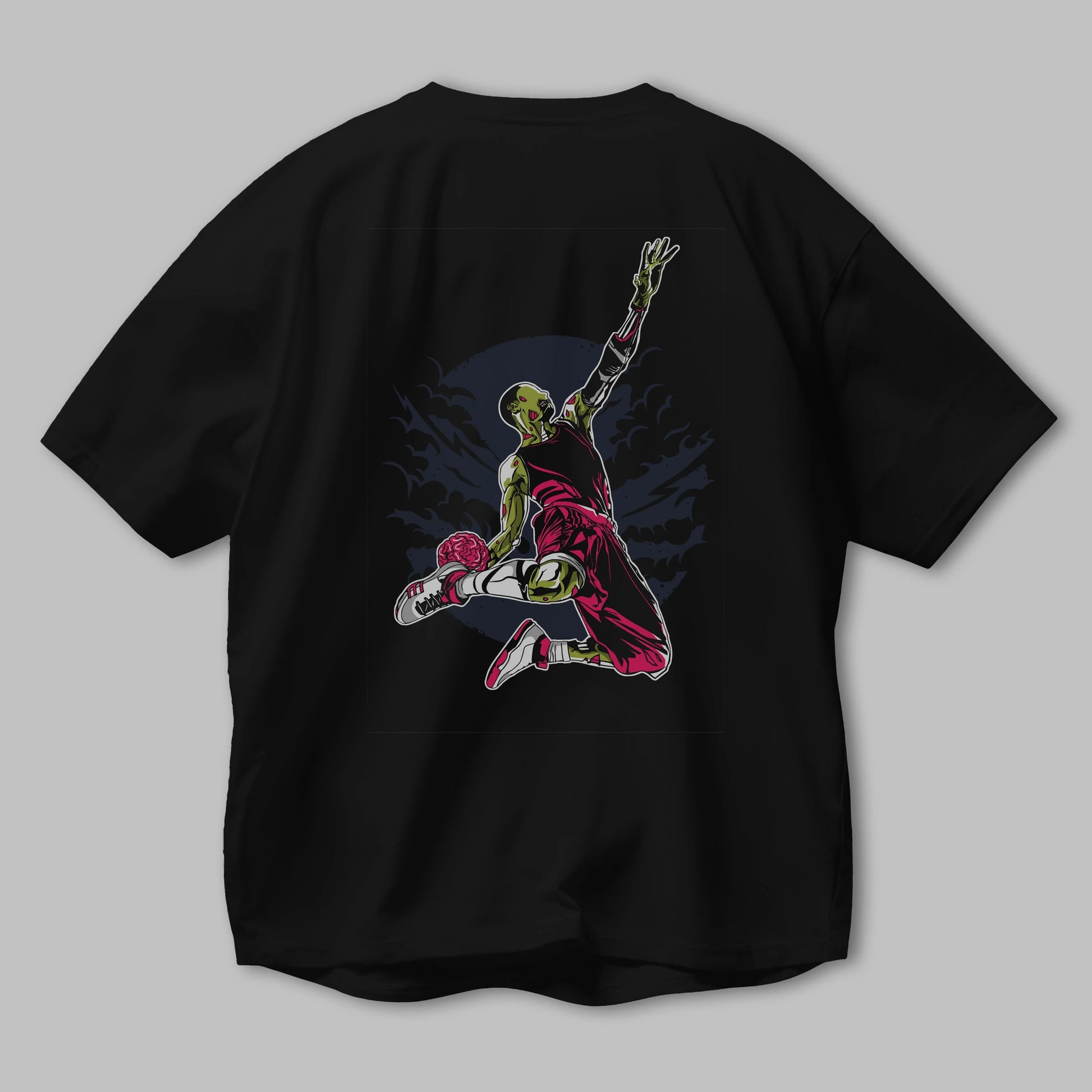 Zombie Slam Dunk Arka Baskılı Oversize t-shirt Erkek Kadın Unisex %100 Pamuk