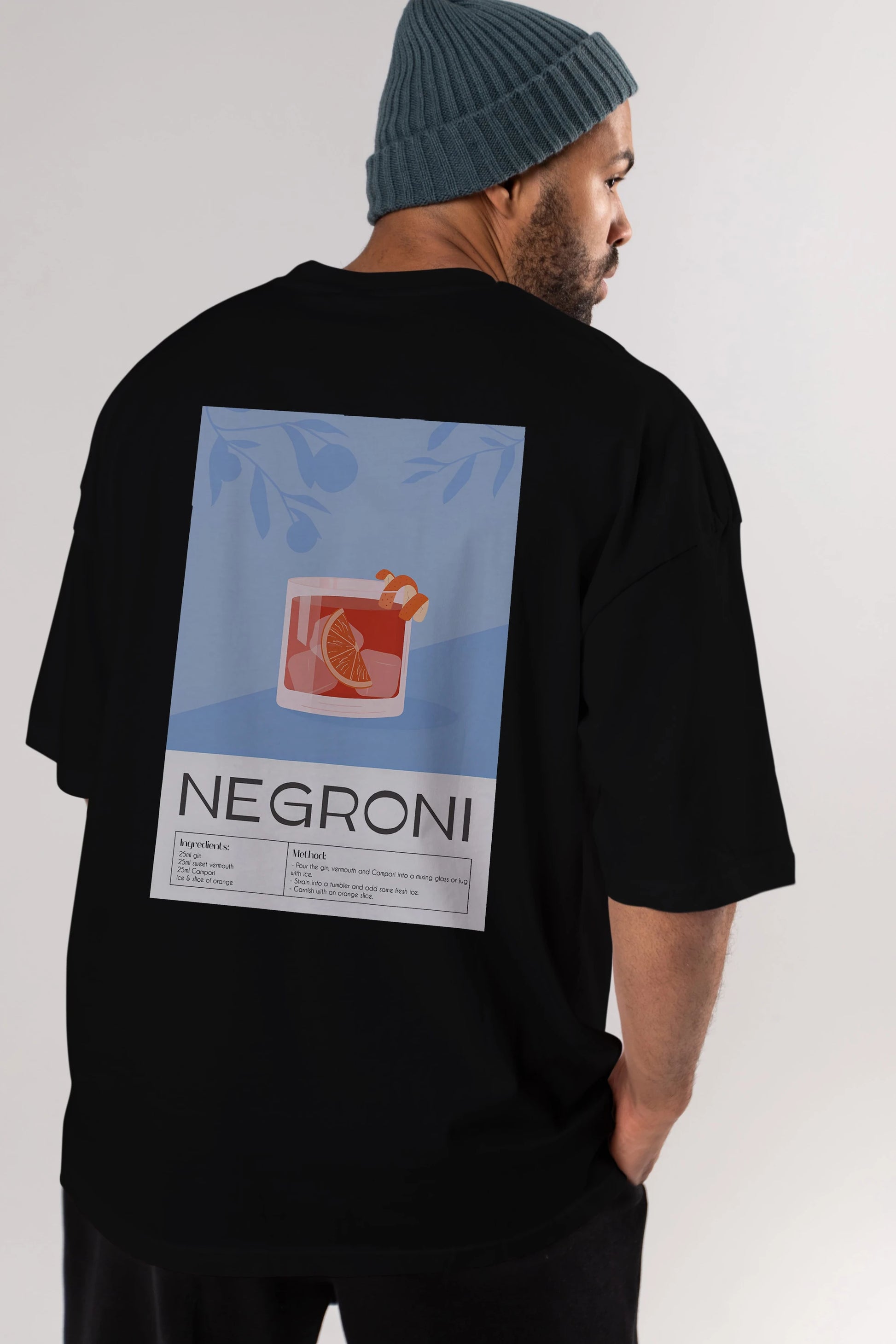 Negroni Arka Baskılı Oversize t-shirt Erkek Kadın Unisex %100 Pamuk Bisiklet Yaka tişort