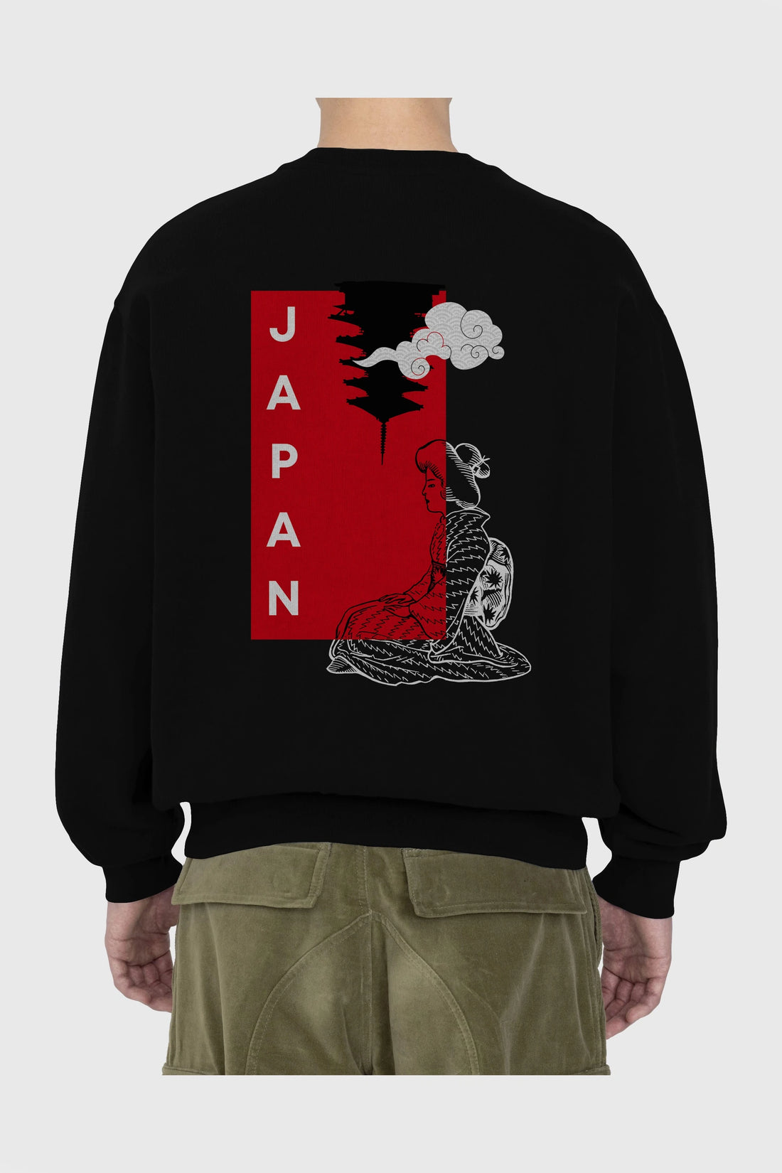 Japan Yazılı Streetwear Arka Baskılı Oversize Sweatshirt Erkek Kadın Unisex
