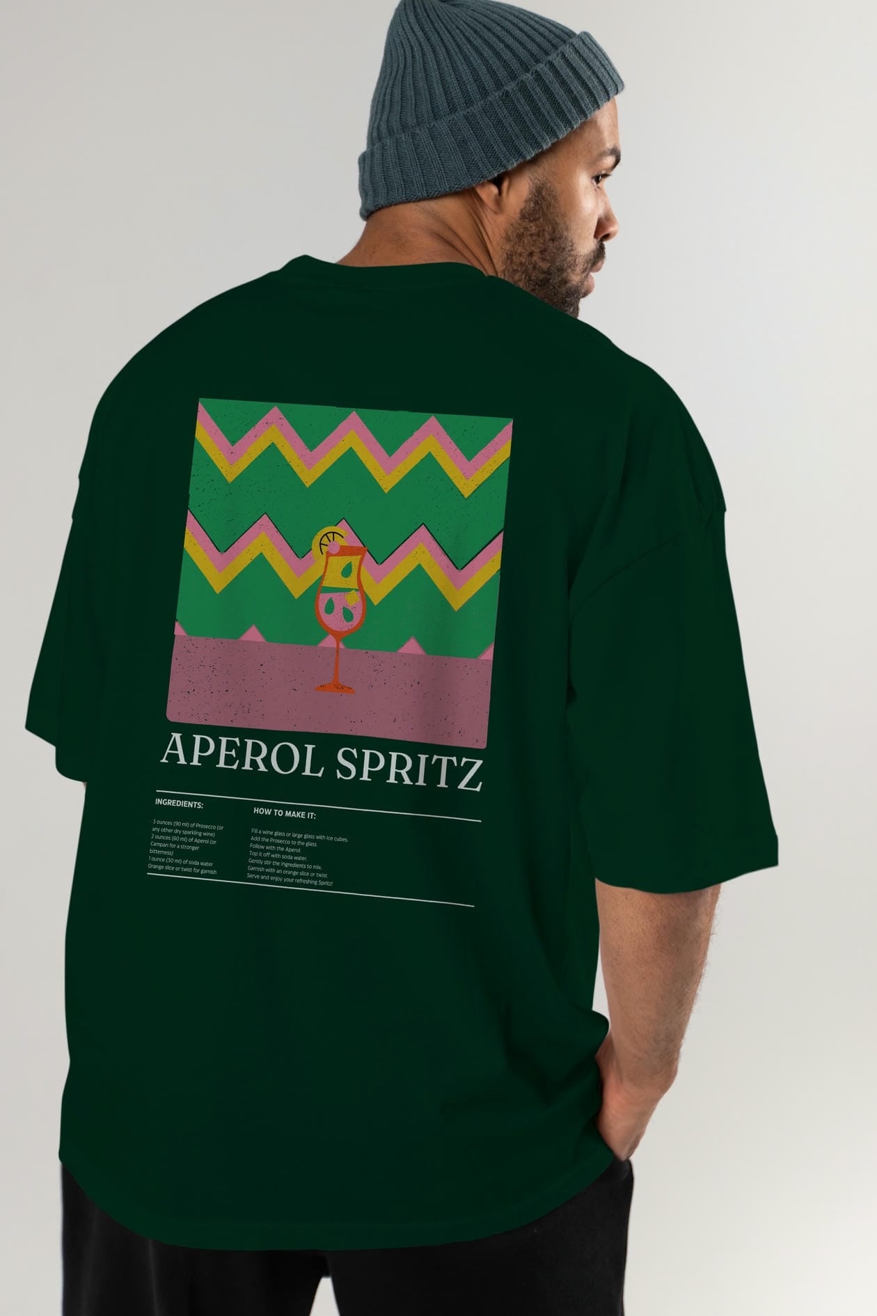 Aperol Spritz Kokteyl Serisi Arka Baskılı Oversize t-shirt Erkek Kadın %100 Pamuk Bisiklet Yaka tişort