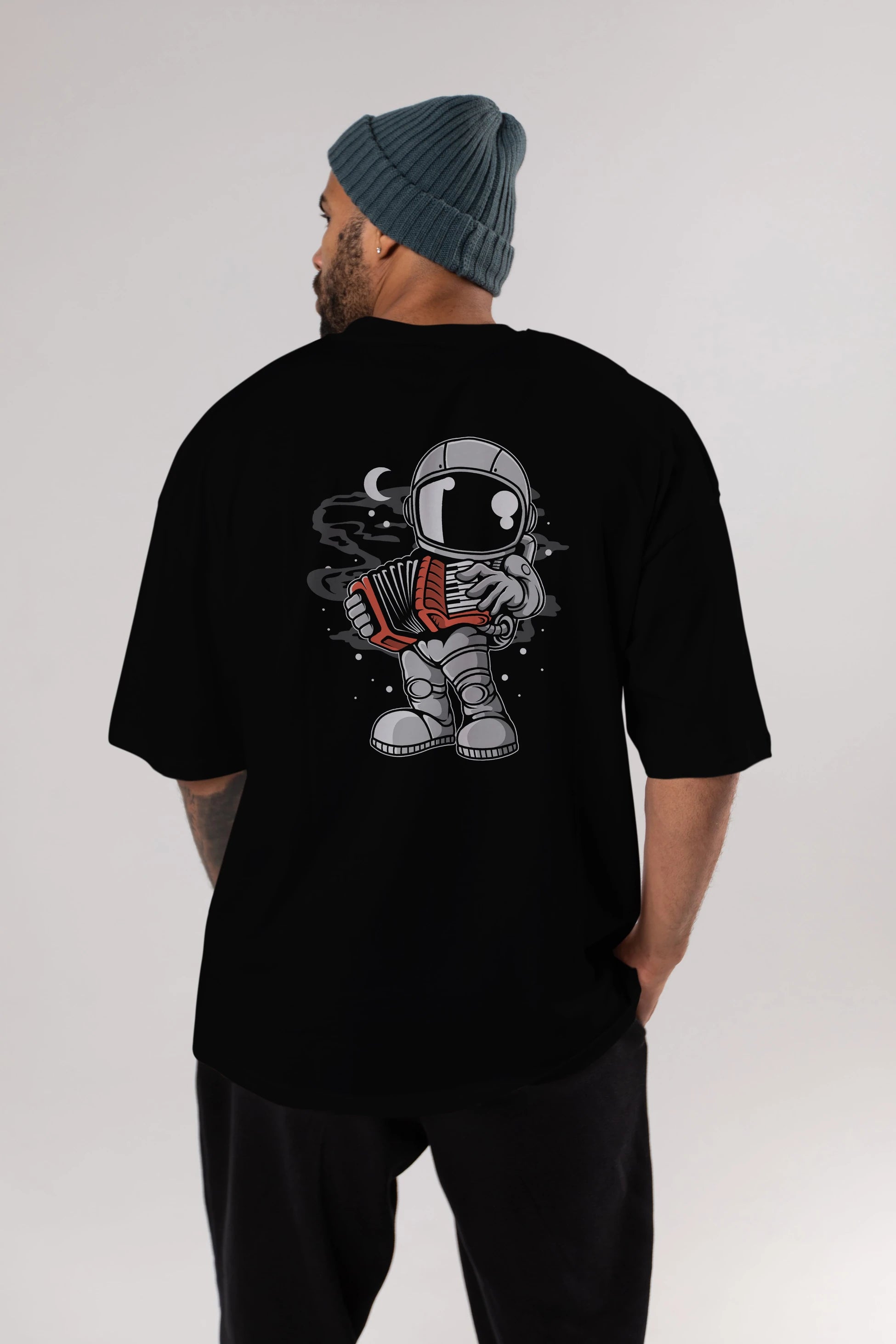 Astronaut Accordion Arka Baskılı Oversize t-shirt Erkek Kadın Unisex