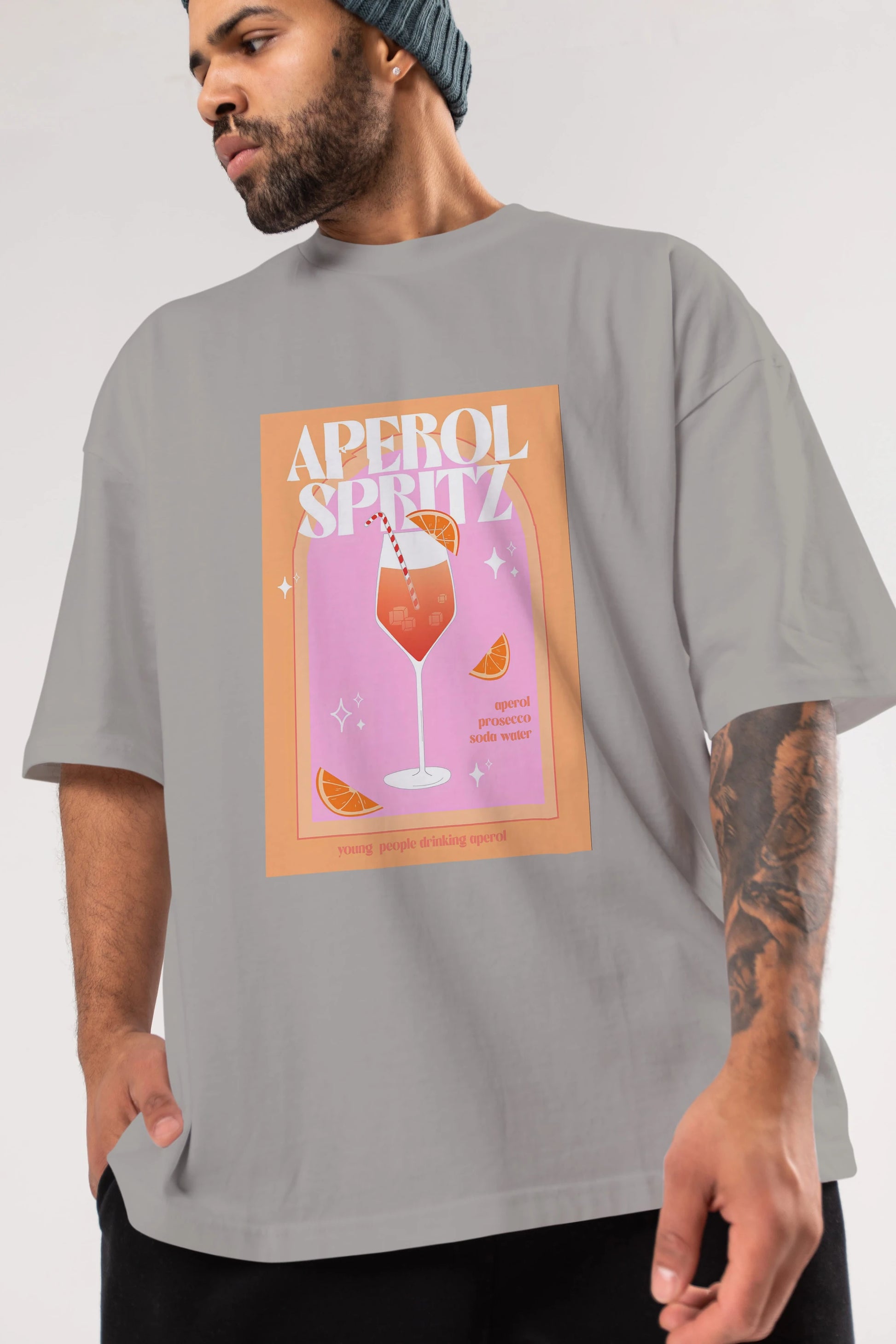 Aperol Spritz 2 Ön Baskılı Oversize t-shirt Erkek Kadın Unisex %100 Pamuk Bisiklet Yaka tişort