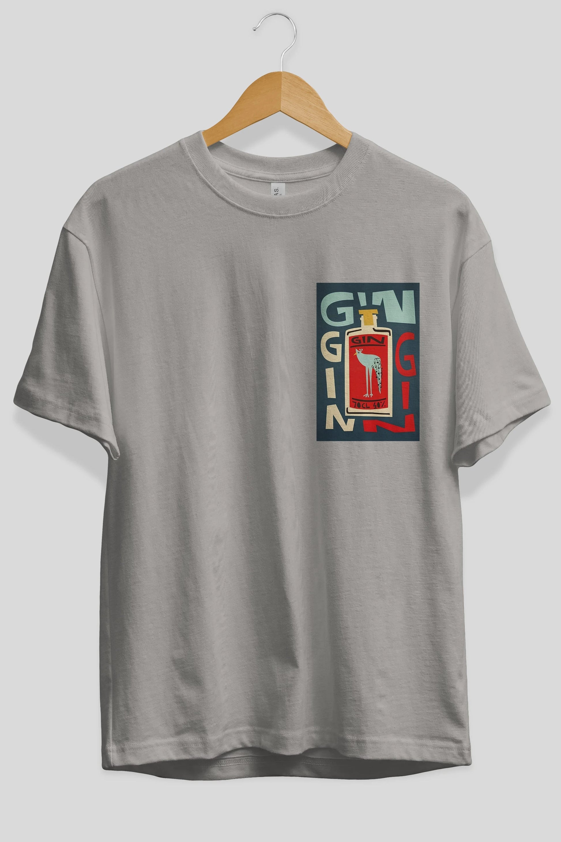 Gin 2 Ön Sol Baskılı Oversize t-shirt Erkek Kadın Unisex %100 Pamuk Bisiklet Yaka tişort