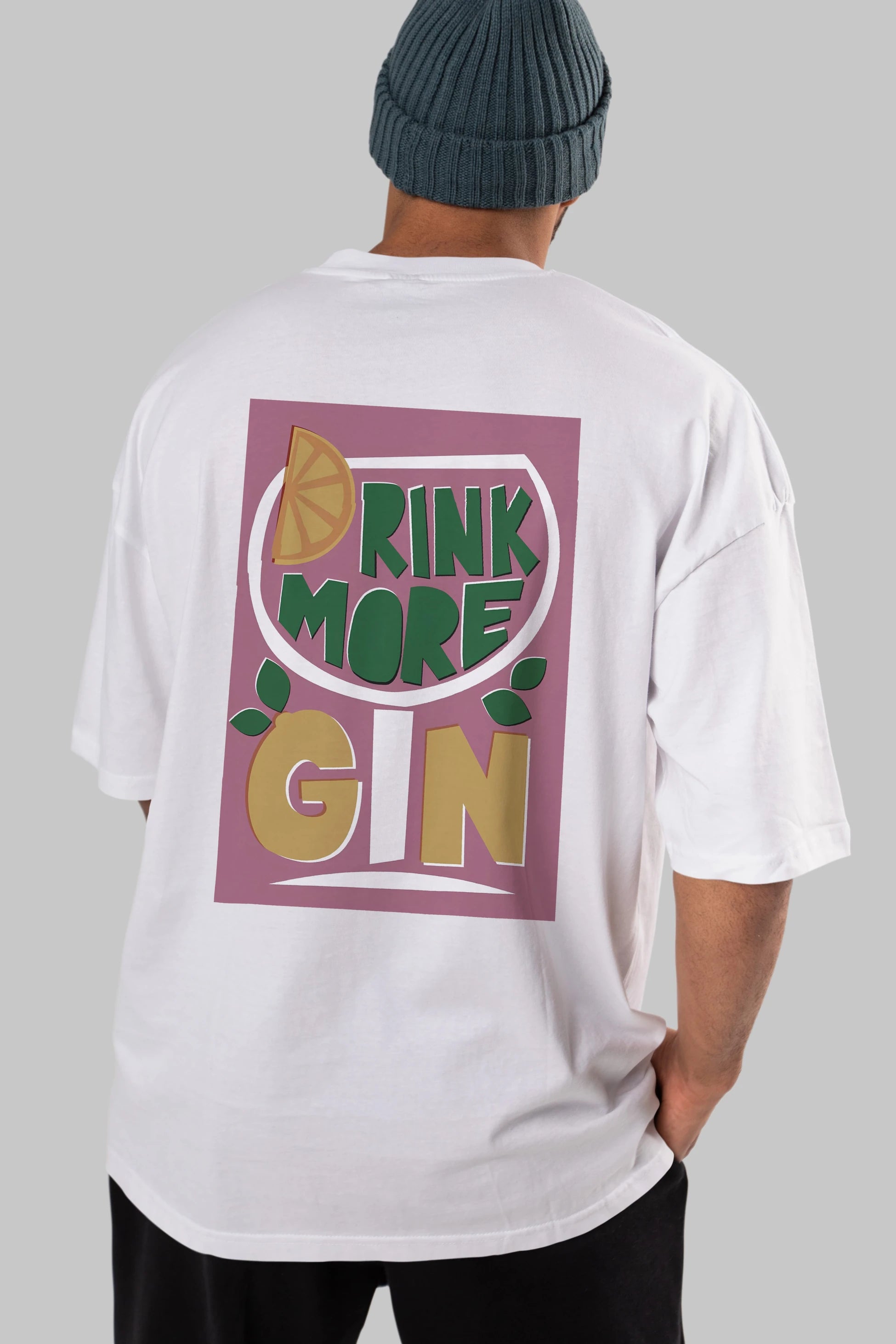 Drink More Gin Arka Baskılı Oversize t-shirt Erkek Kadın Unisex %100 Pamuk Bisiklet Yaka tişort