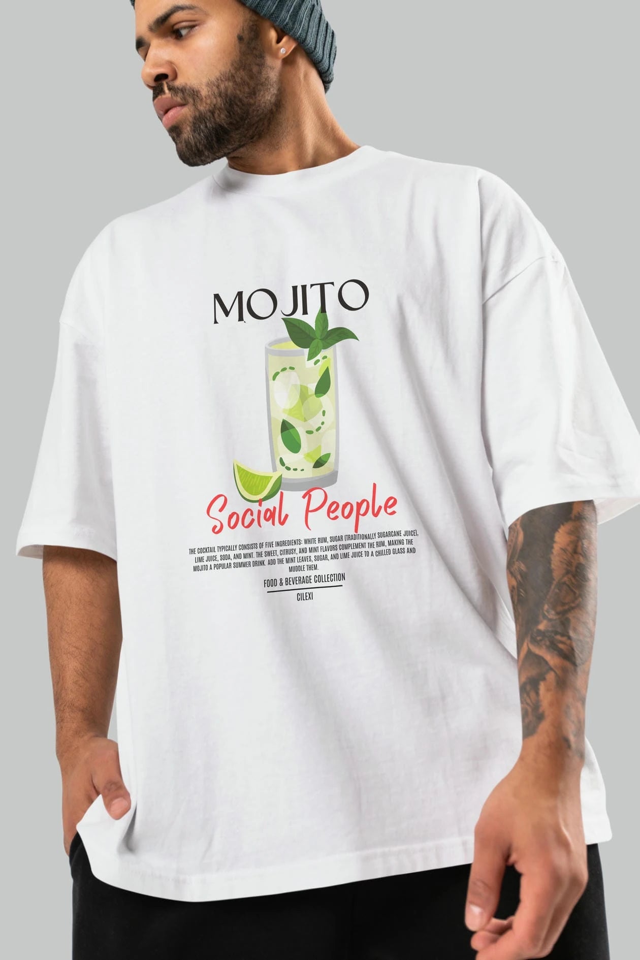 Mojıto Kokteyl Serisi ön Baskılı Oversize t-shirt Erkek Kadın %100 Pamuk Bisiklet Yaka tişort