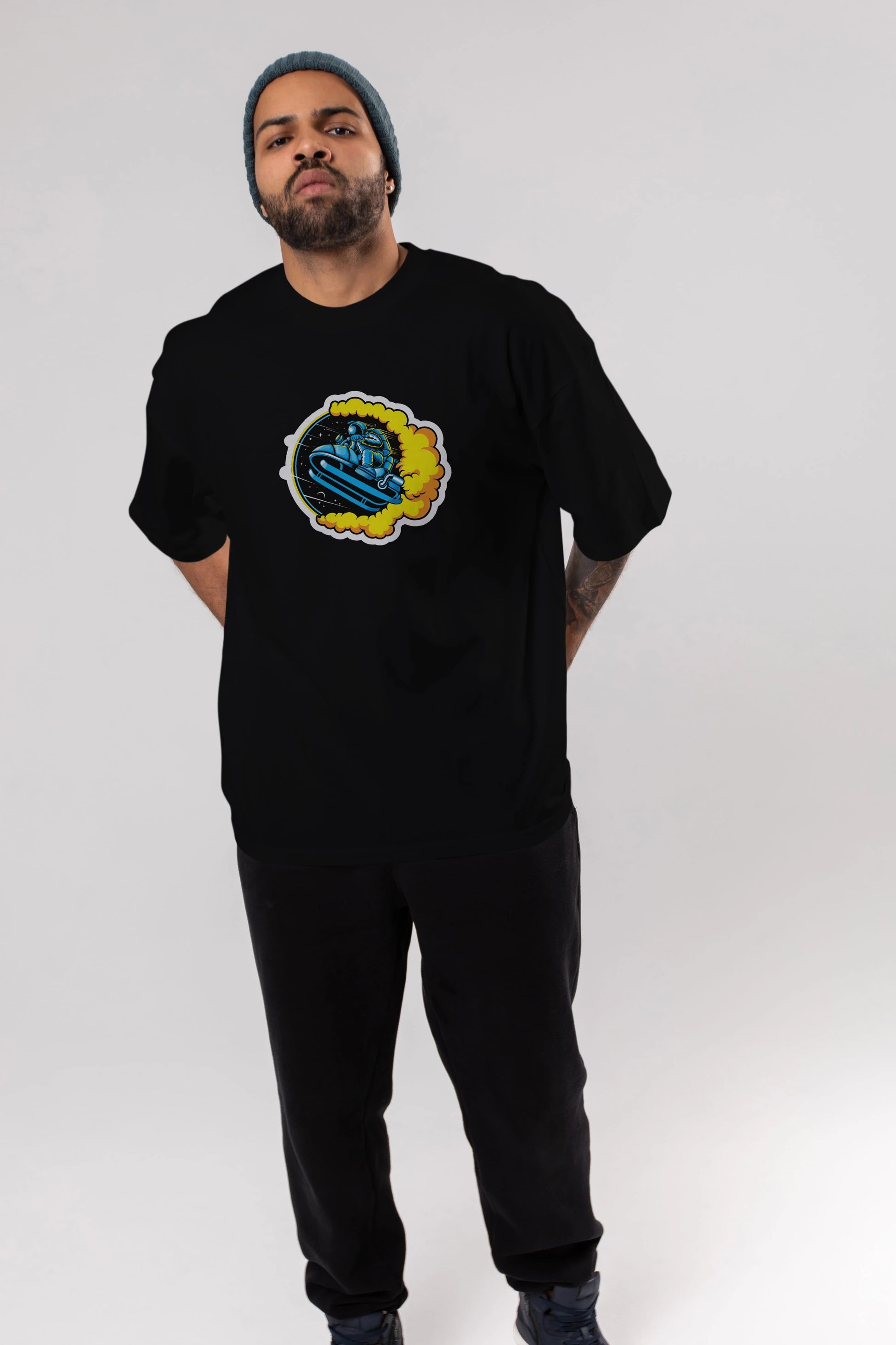 Astrojump with Snowmobile Sticker Ön Baskılı Oversize t-shirt Erkek Kadın Unisex