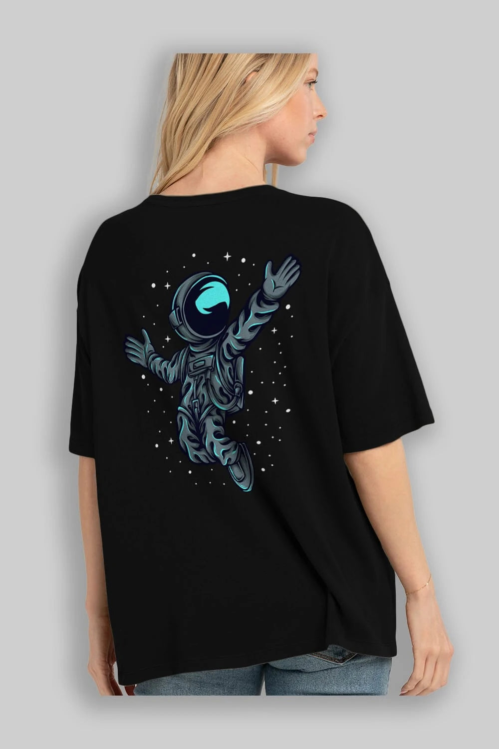 Happy Astronaut Arka Baskılı Oversize t-shirt Erkek Kadın Unisex