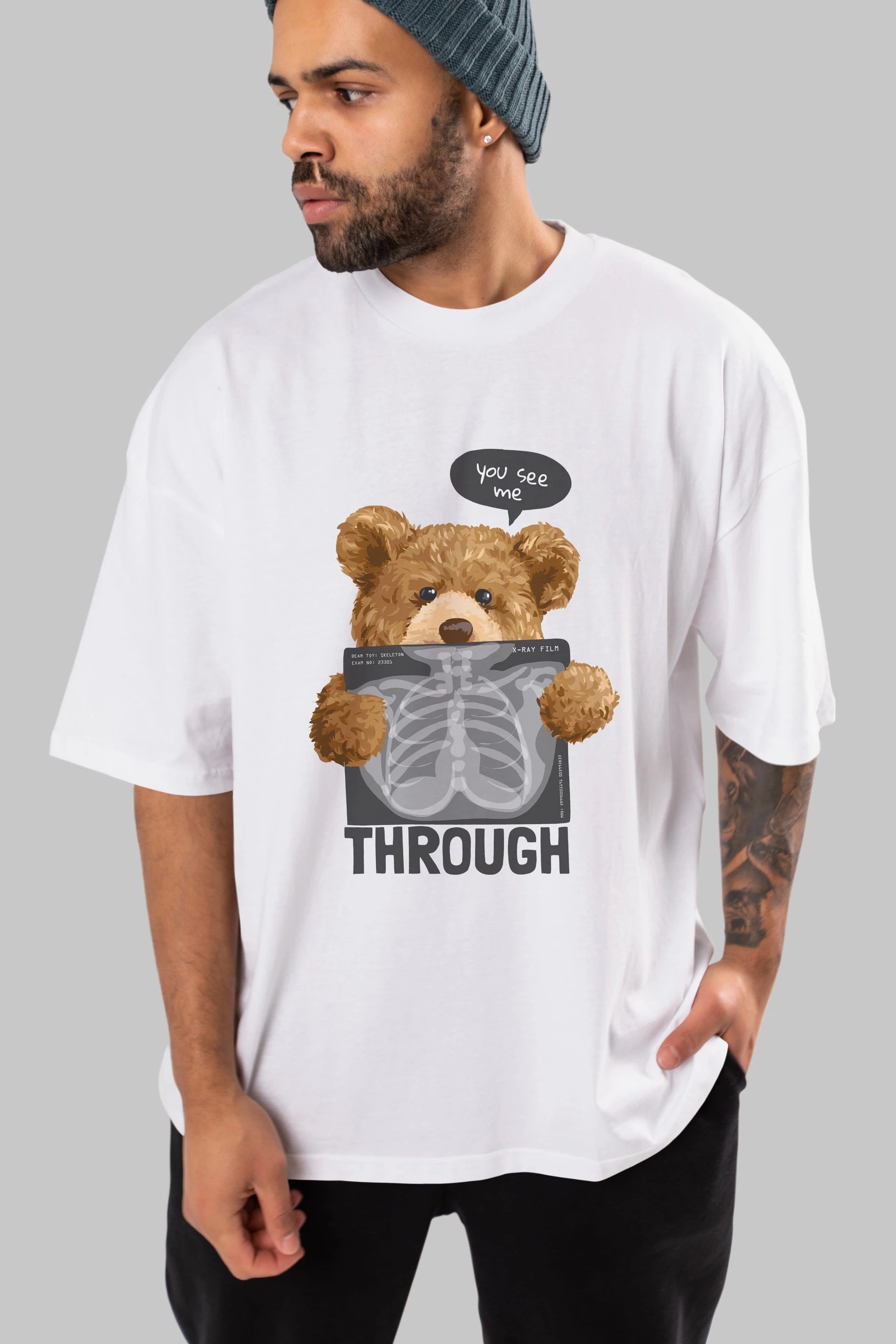 Teddy Bear Trough Ön Baskılı Oversize t-shirt Erkek Kadın Unisex %100 Pamuk