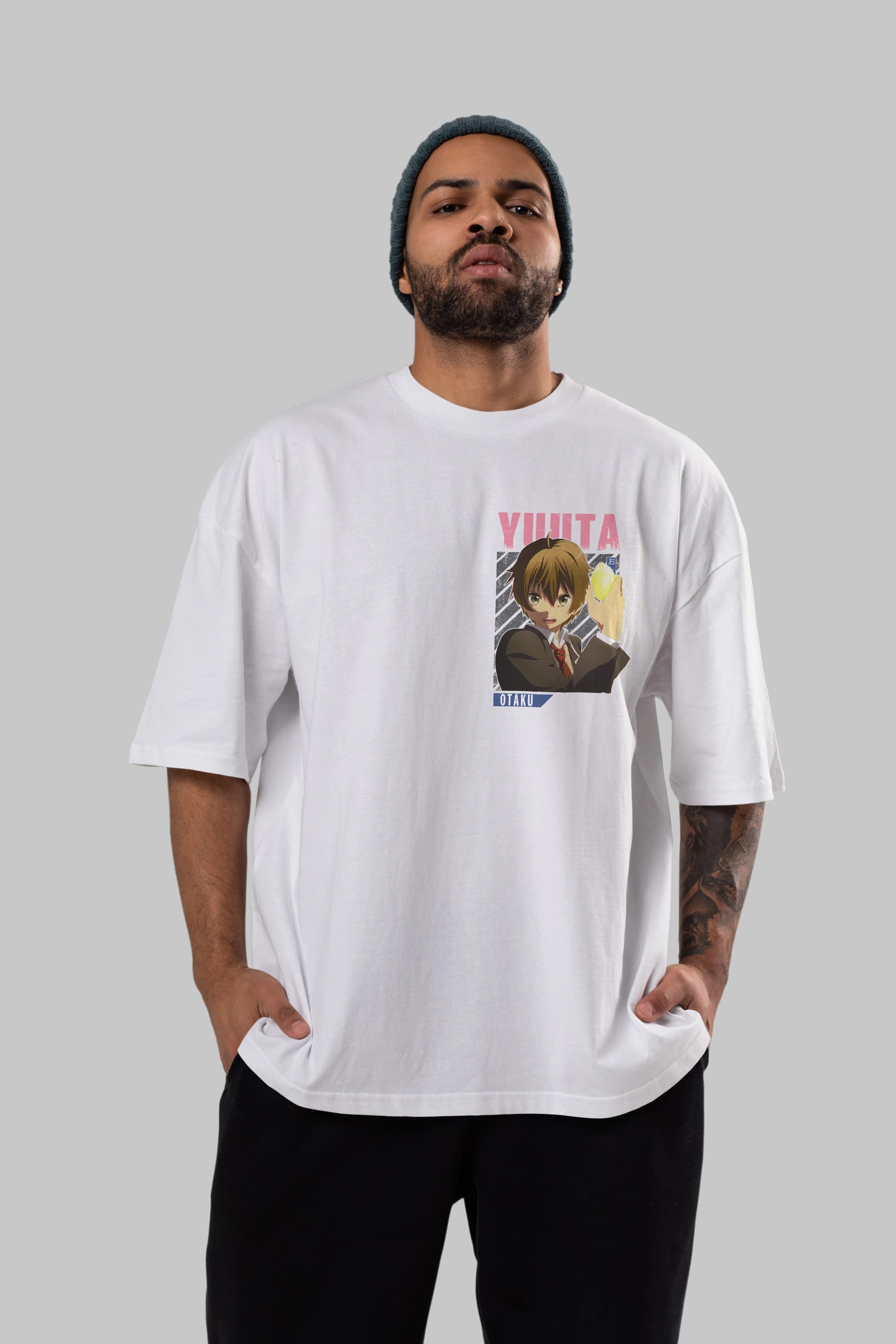 Yuuta Togashi 2 Ön Sol Baskılı Oversize t-shirt Erkek Kadın Unisex %100 Pamuk Bisiklet Yaka tişort