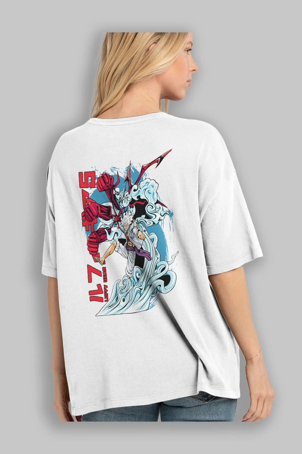 MONKEY D. LUFFY GEAR5 2 Anime Arka Baskılı Oversize t-shirt Erkek Kadın Unisex