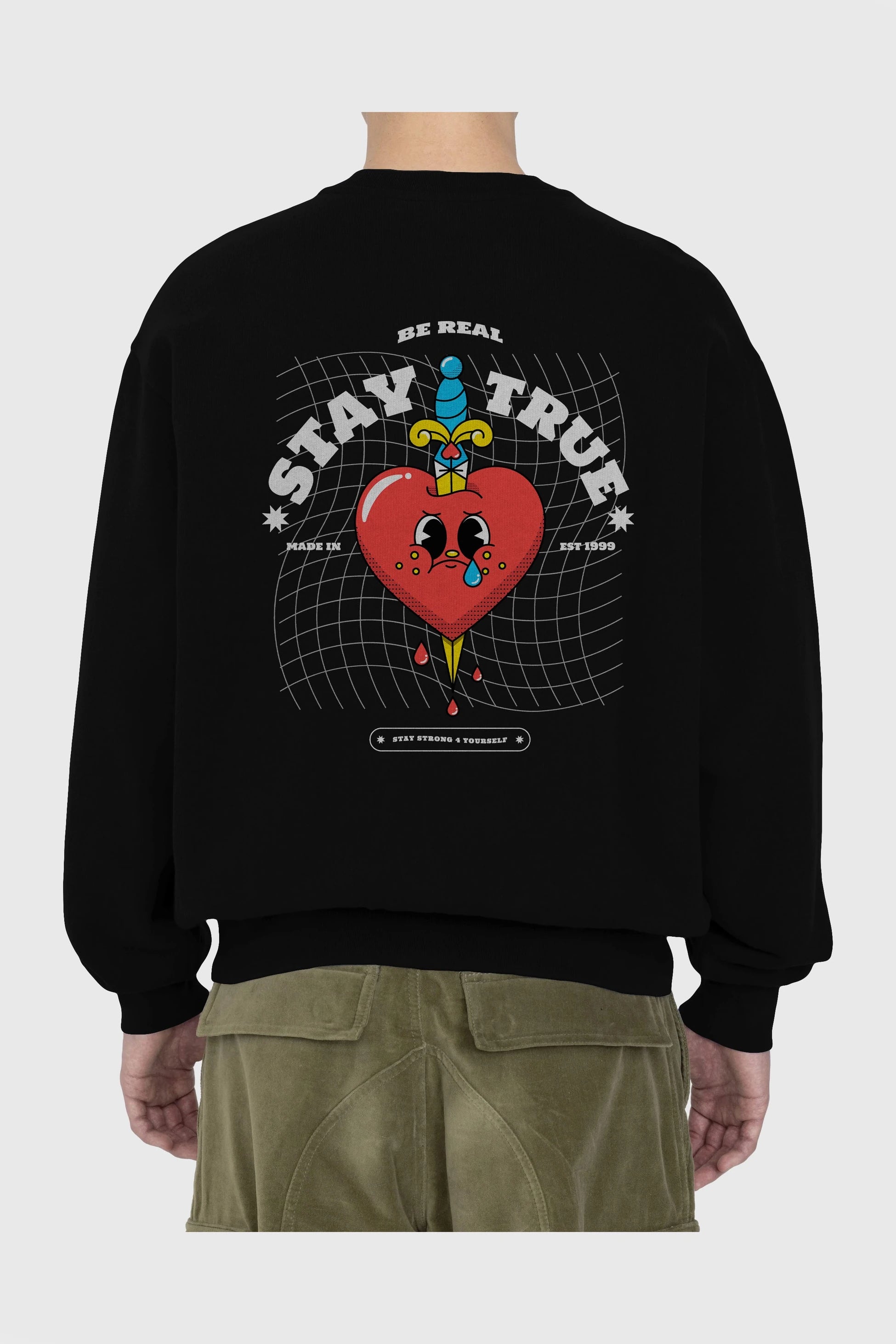Stay True Arka Baskılı Oversize Sweatshirt Erkek Kadın Unisex