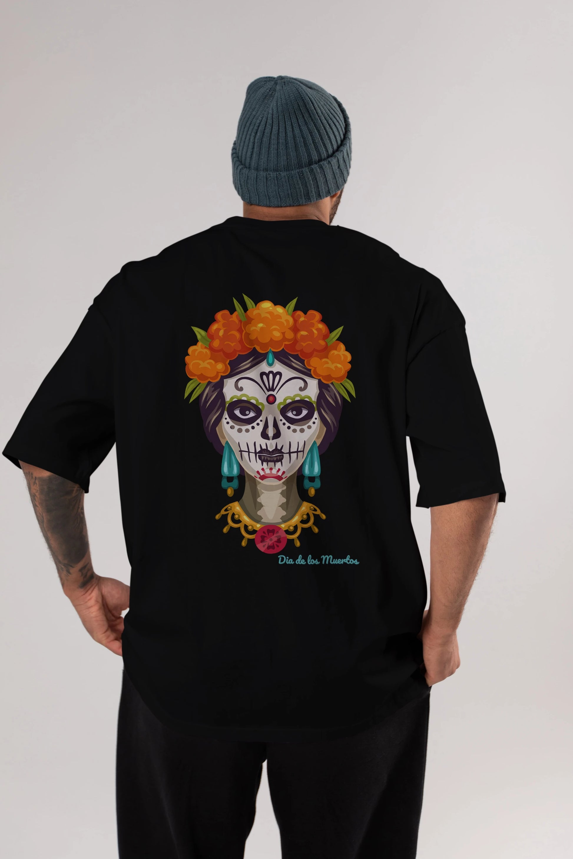 Dia de los Muertos 2 Arka Baskılı Oversize t-shirt Erkek Kadın Unisex