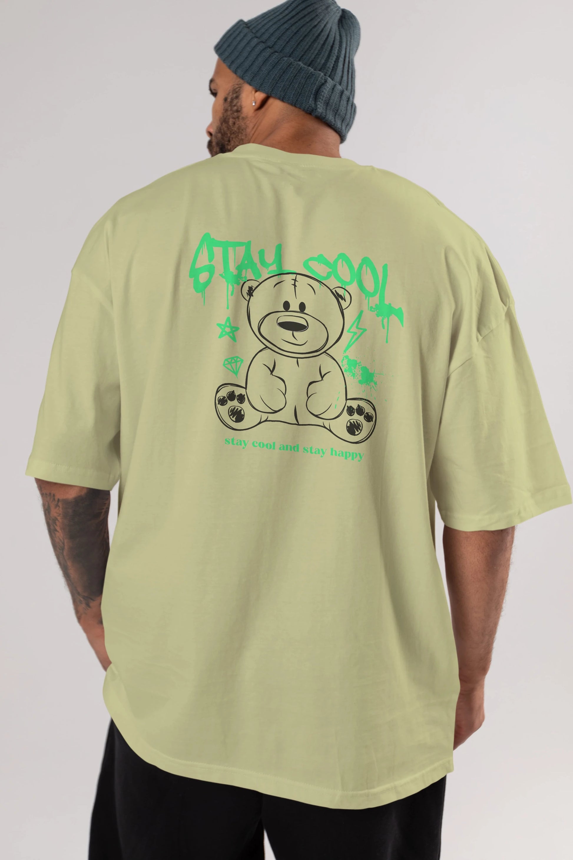Teddy Bear Stay Cool Arka Baskılı Oversize t-shirt Erkek Kadın Unisex
