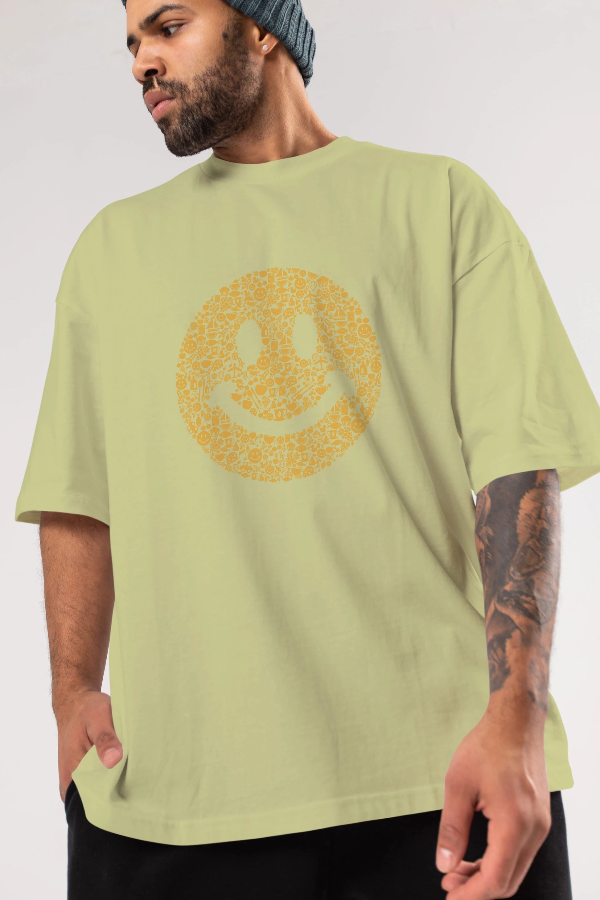 Smiley Ön Baskılı Oversize t-shirt %100 pamuk Erkek Kadın Unisex