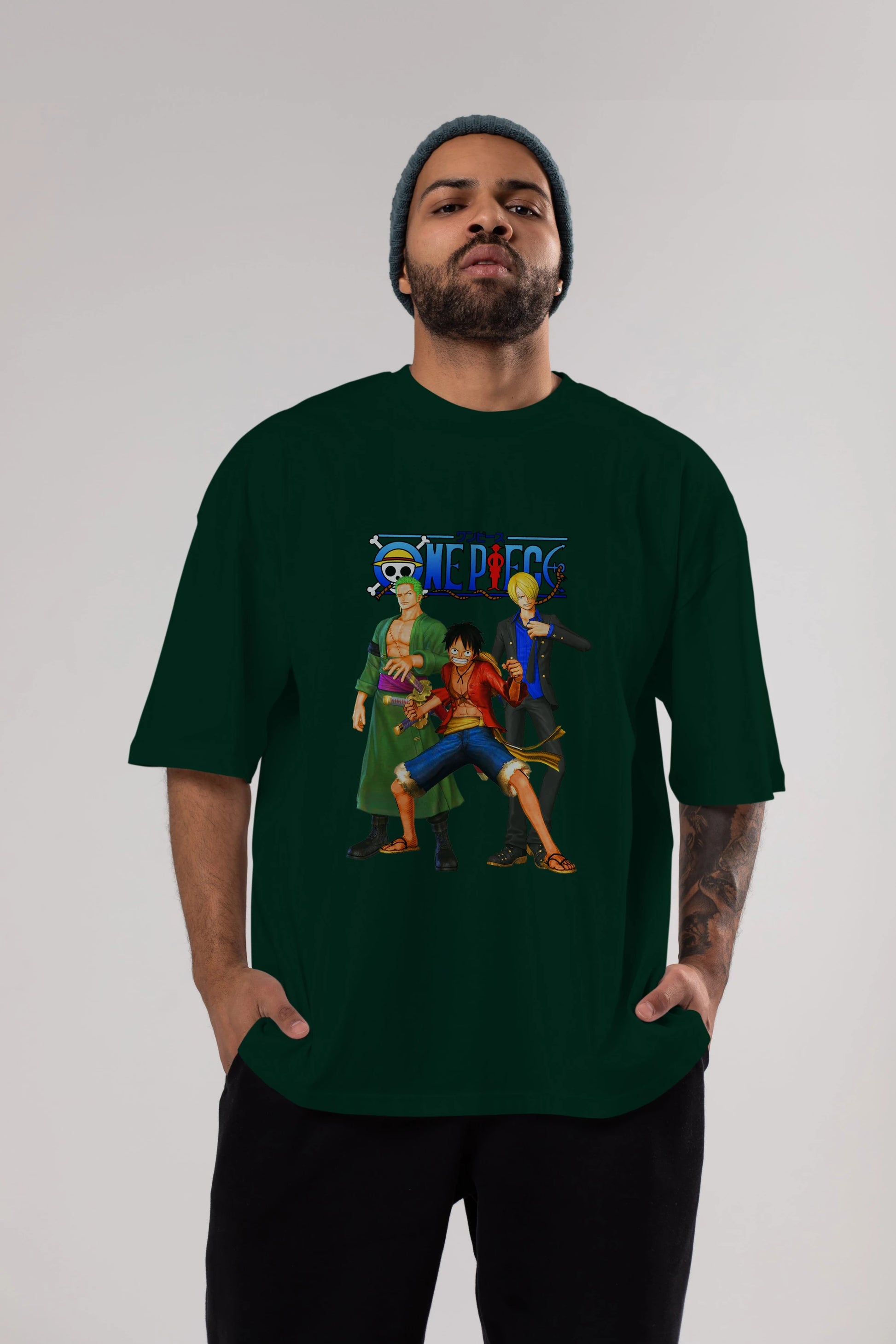 Luffy Sanji Zoro Anime Ön Baskılı Oversize t-shirt Erkek Kadın Unisex