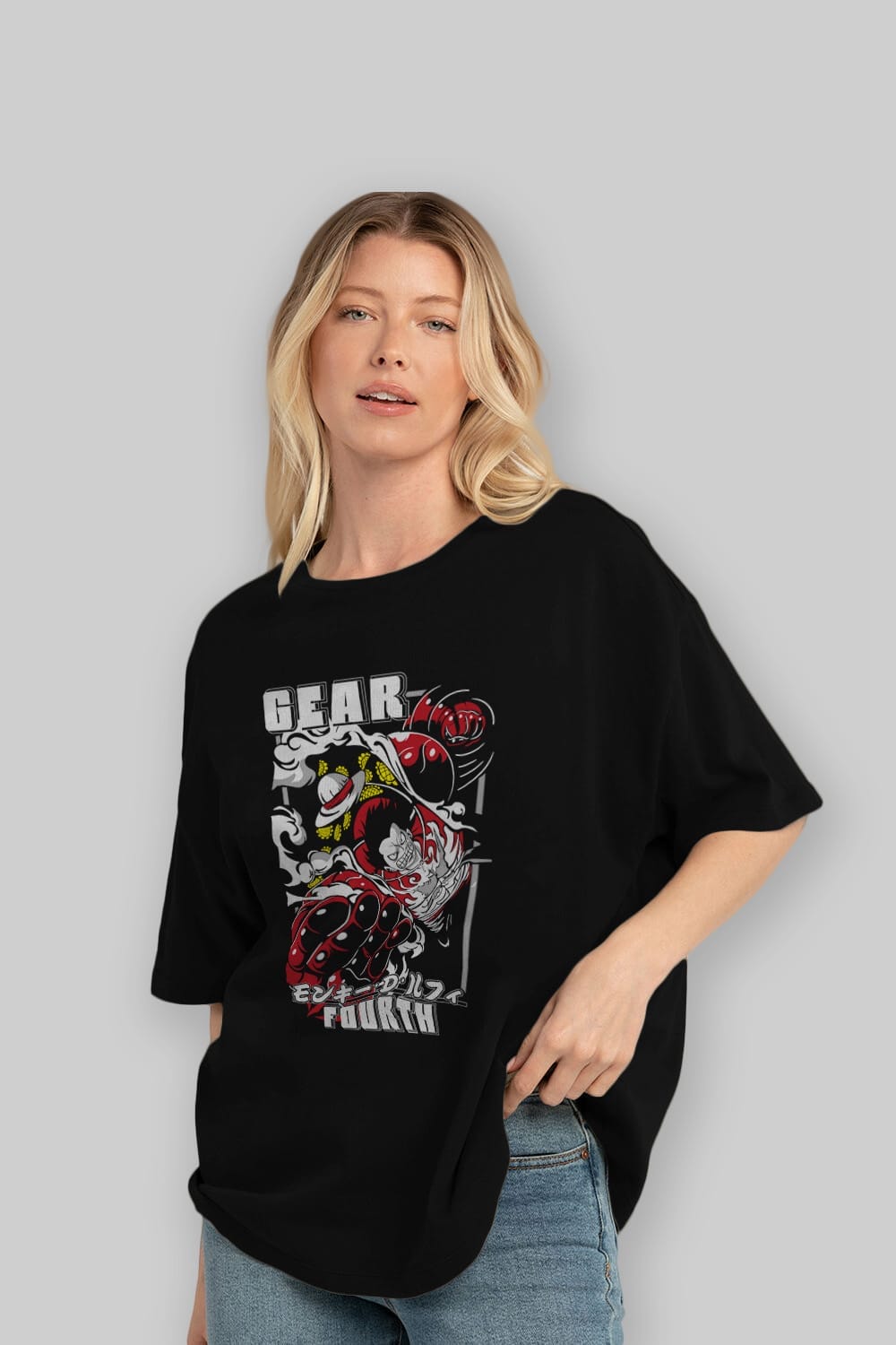 LUFFY gear fourth Anime Ön Baskılı Oversize t-shirt %100 pamuk Erkek Kadın Unisex