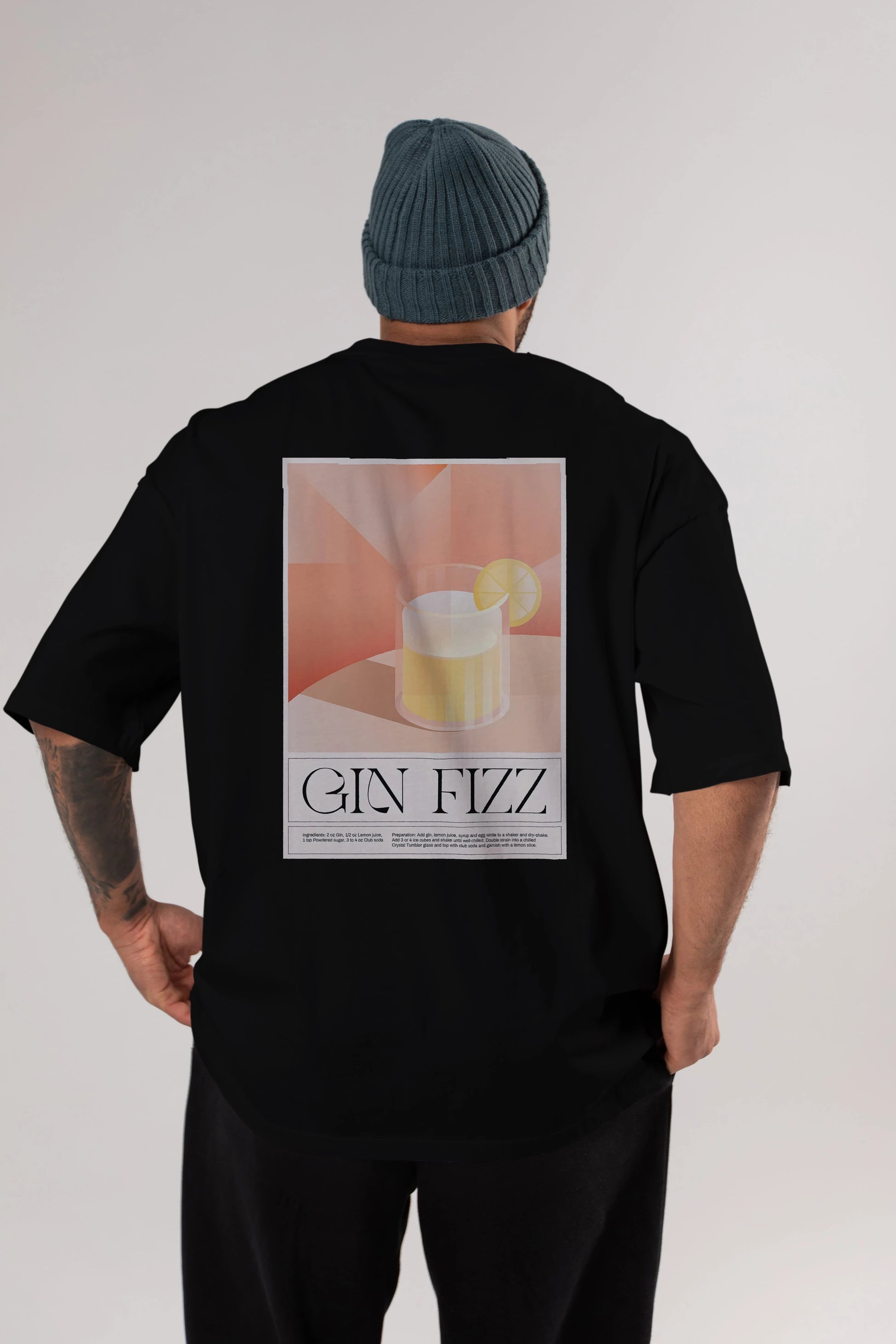 Gin Fizz Arka Baskılı Oversize t-shirt Erkek Kadın Unisex %100 Pamuk Bisiklet Yaka tişort