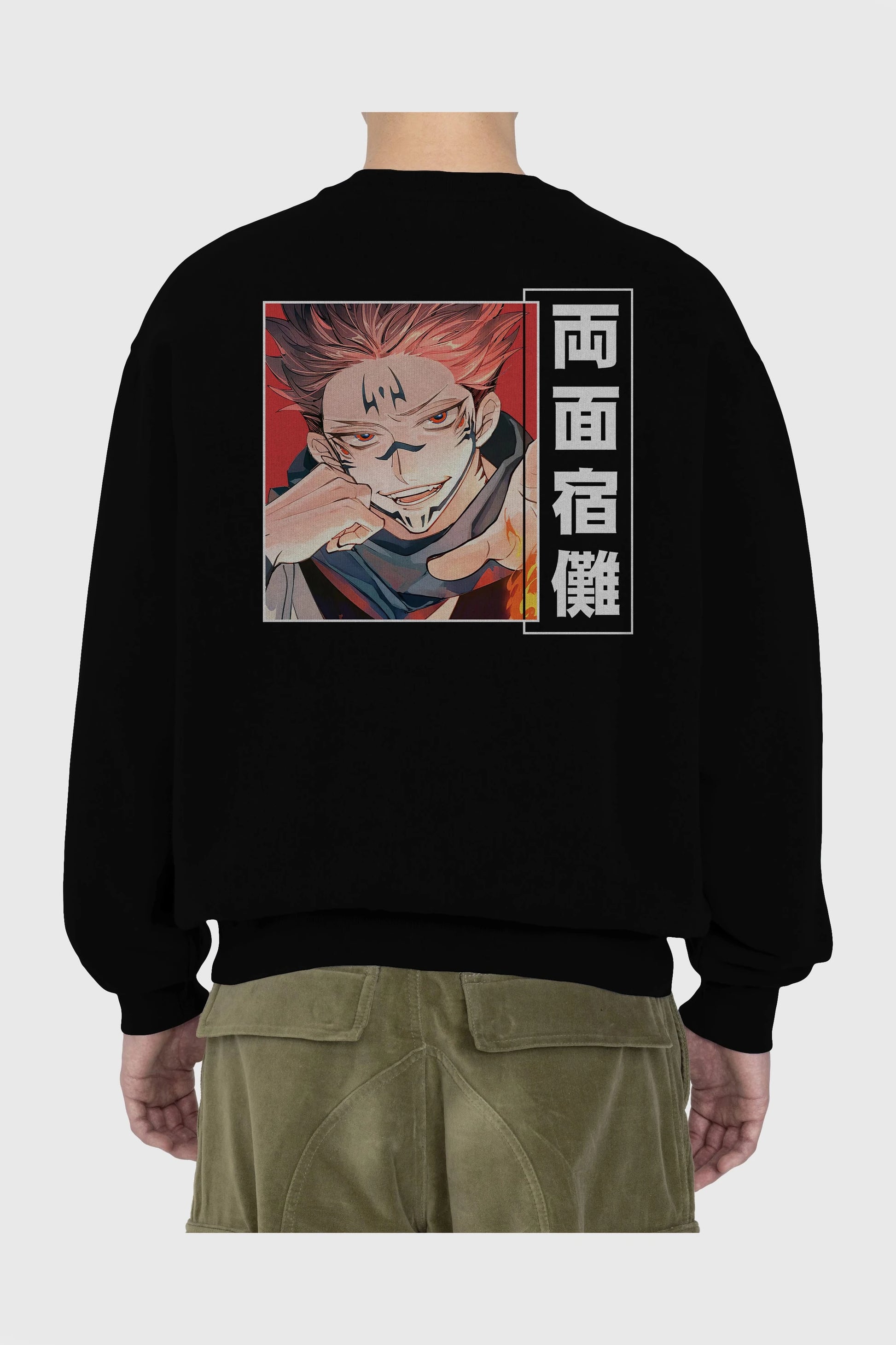 Sukuna Ryoumen 4 Anime Arka Baskılı Oversize Sweatshirt Erkek Kadın Unisex