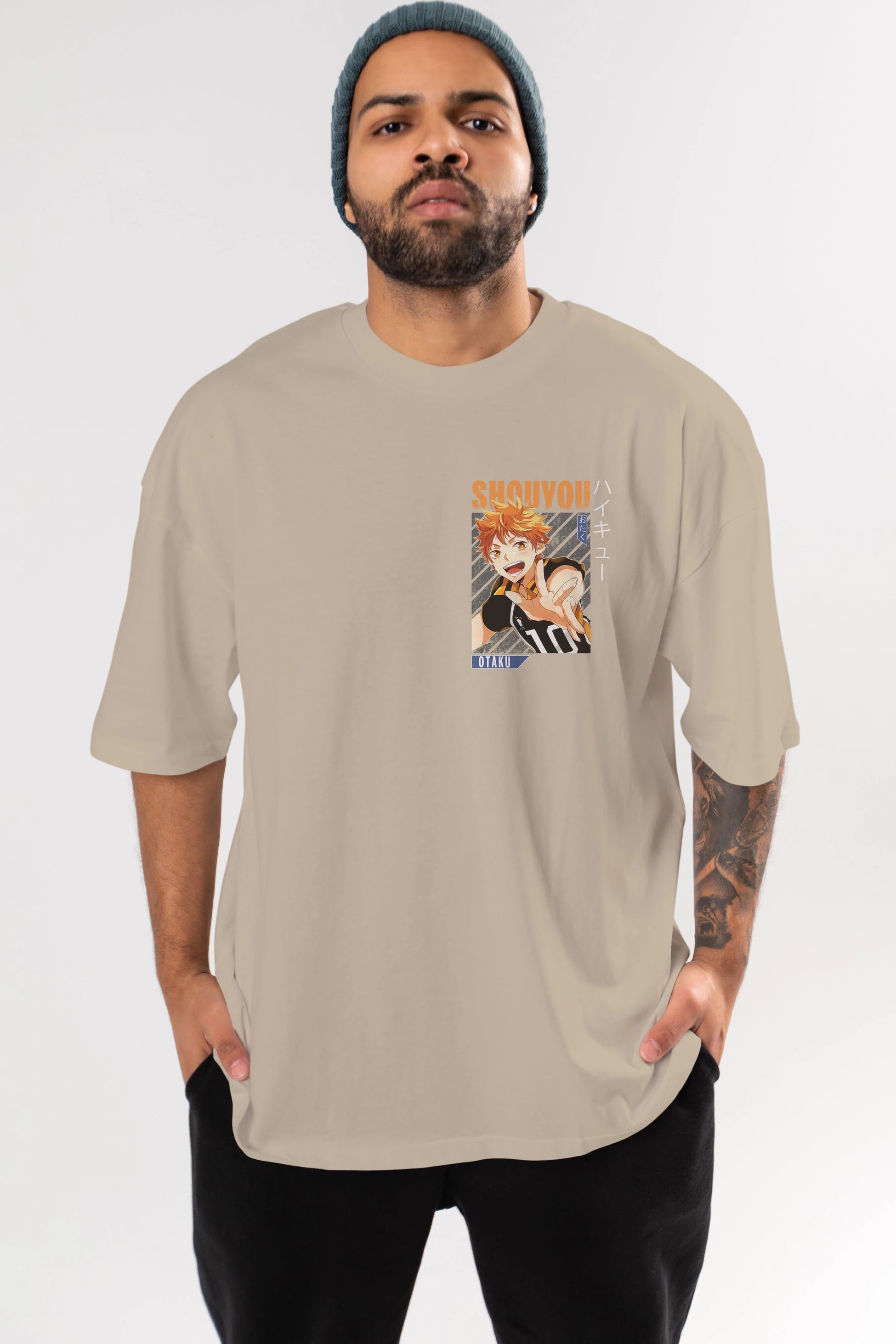 Shouyou Hinata 9 Ön Sol Baskılı Oversize t-shirt Erkek Kadın Unisex %100 Pamuk Bisiklet Yaka tişort