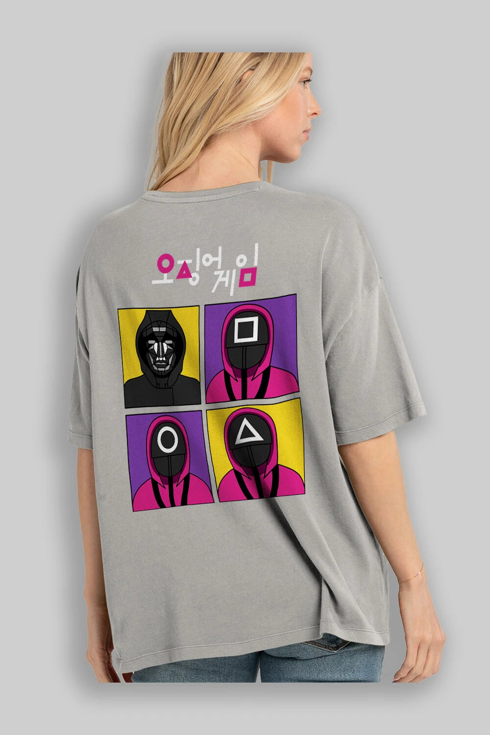 Squid Game (1) Arka Baskılı Oversize t-shirt Erkek Kadın Unisex %100 Pamuk Bisiklet Yaka tişort