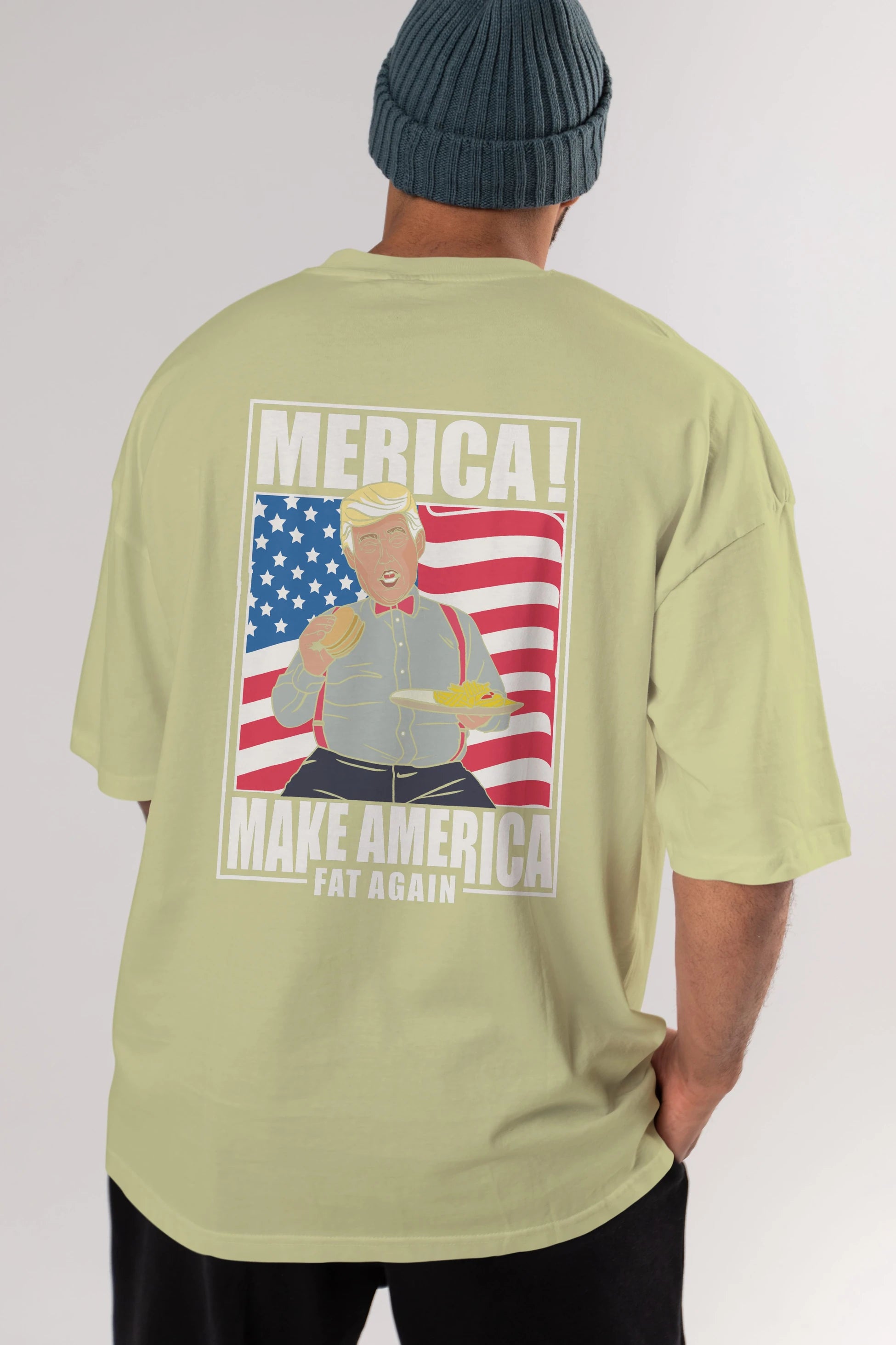 Trump Burger Arka Baskılı Oversize t-shirt Erkek Kadın Unisex %100 Pamuk tişort