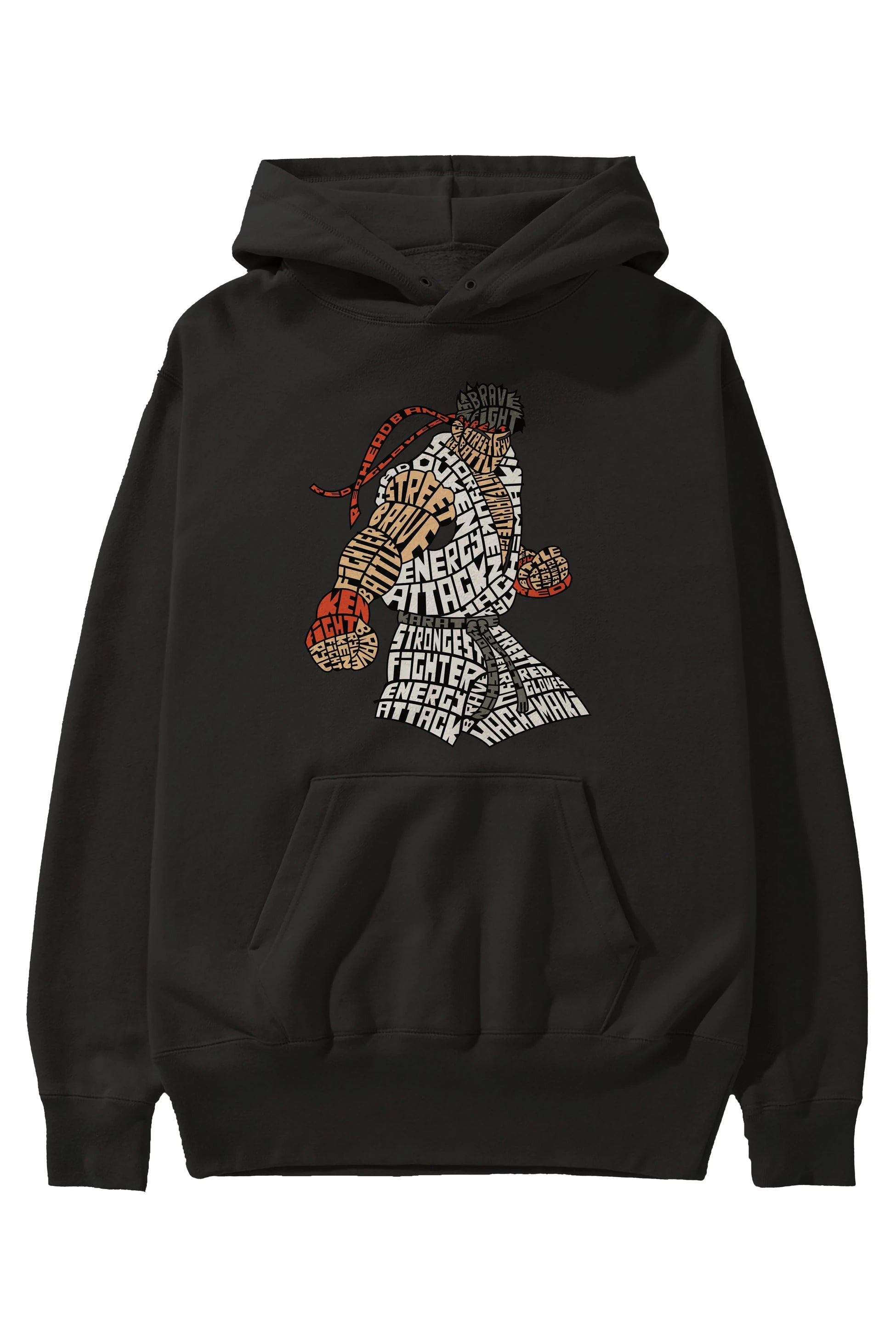 Hadouken Ön Baskılı Hoodie Oversize Kapüşonlu Sweatshirt Erkek Kadın Unisex