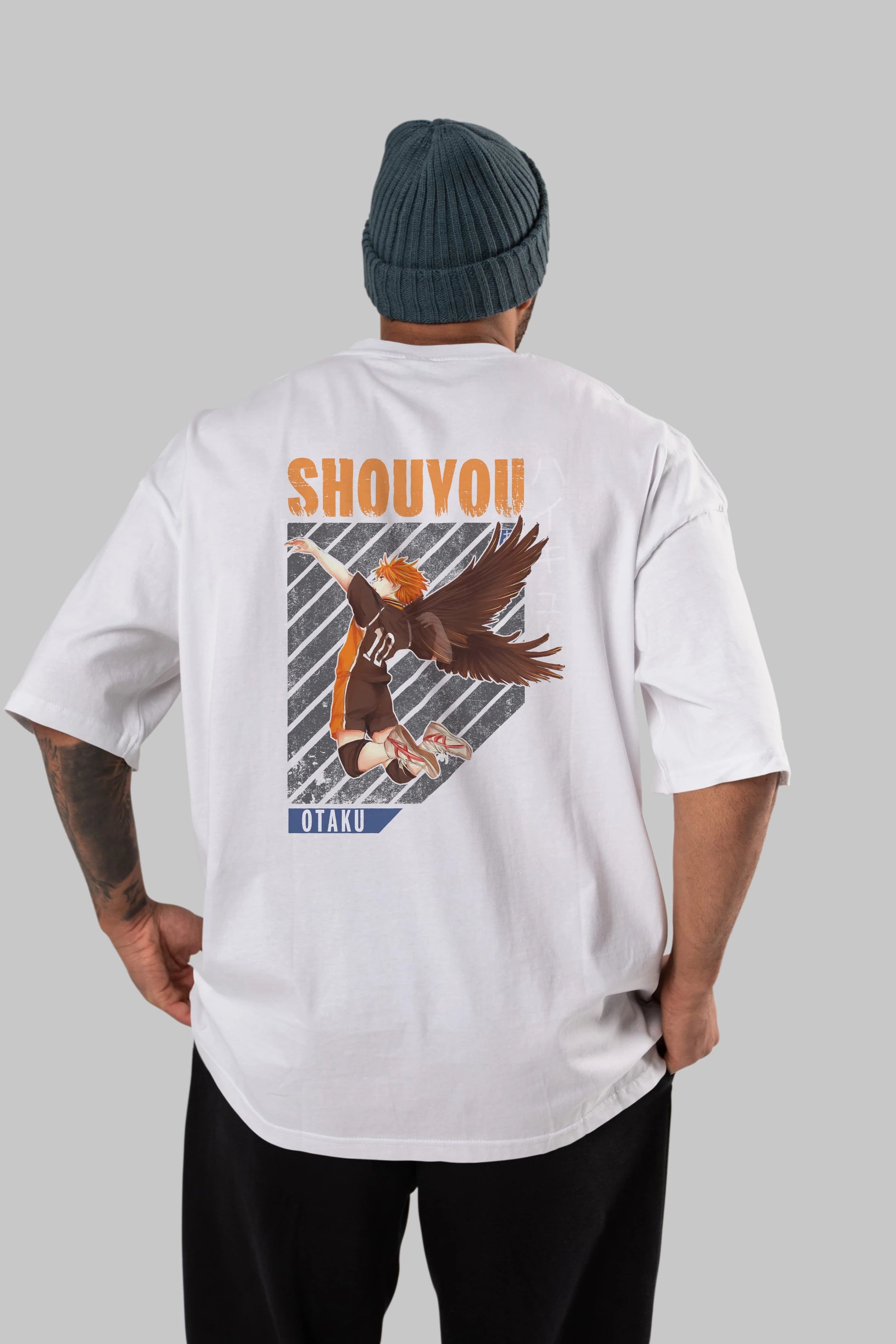 Shouyou Hinata 10 Anime Arka Baskılı Oversize t-shirt Erkek Kadın Unisex