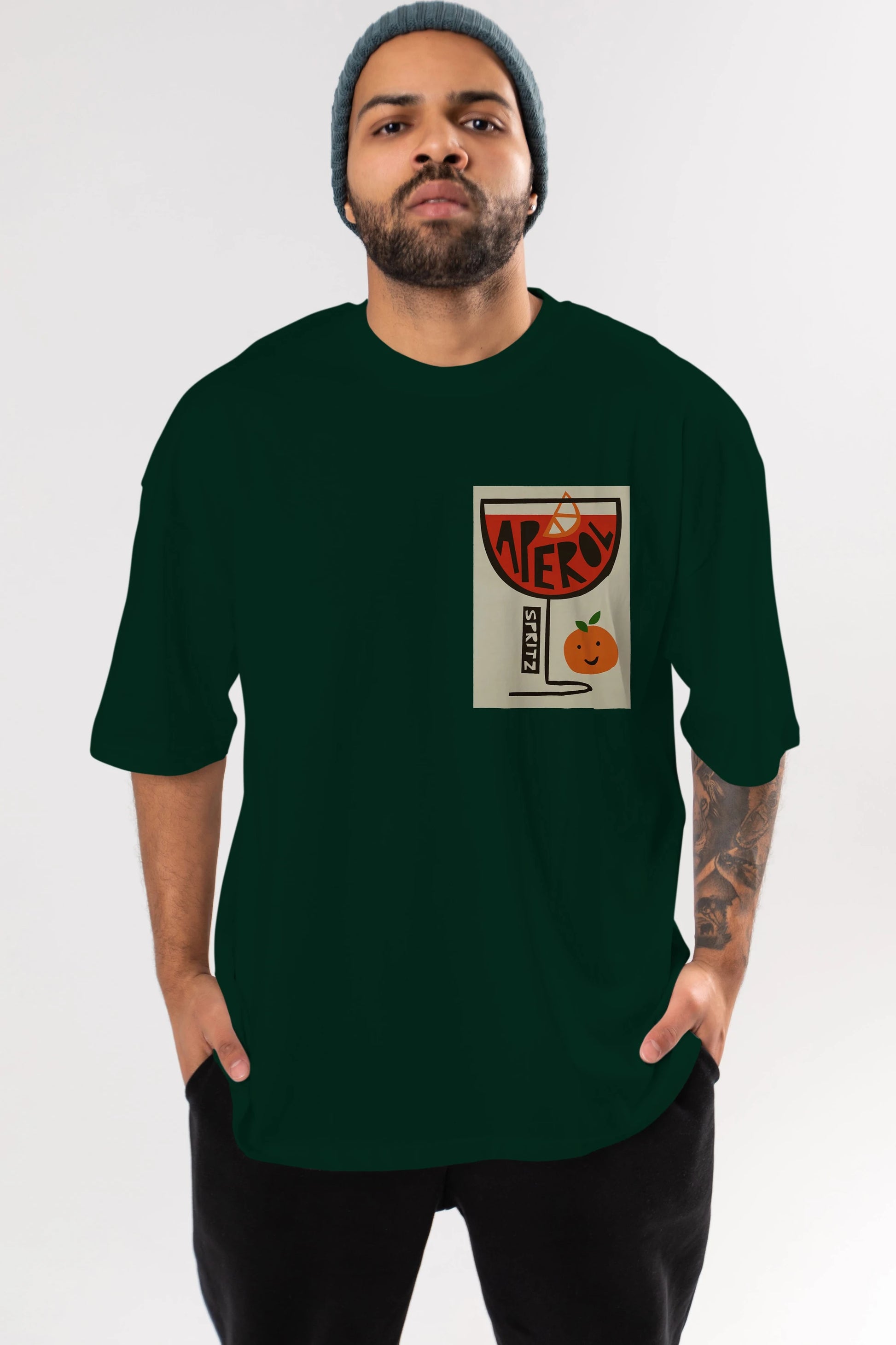 Aperol Spritz 9 Ön Sol Baskılı Oversize t-shirt Erkek Kadın Unisex %100 Pamuk Bisiklet Yaka tişort