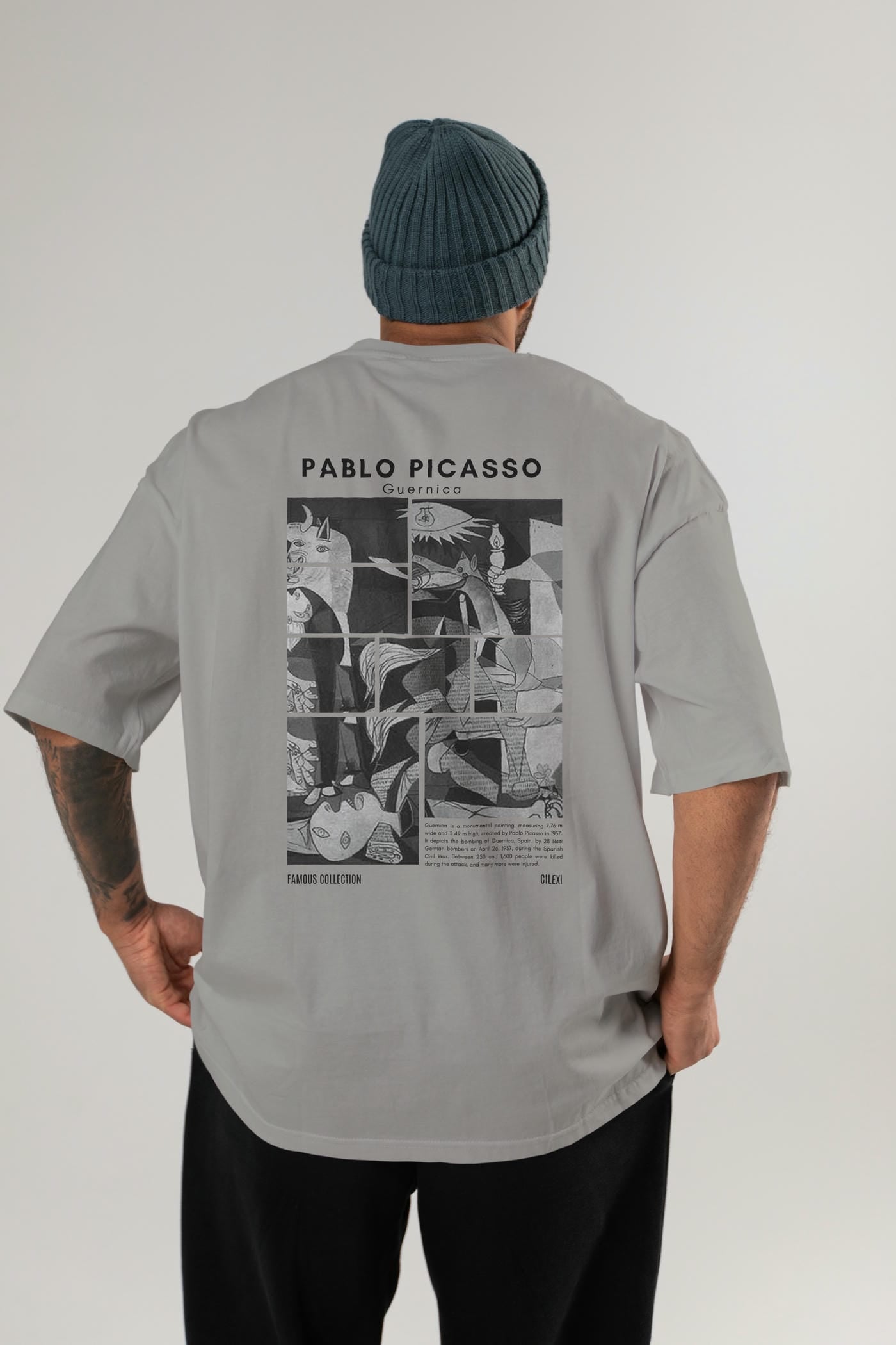 Pablo Picasso Guernica Arka Baskılı Oversize t-shirt Erkek Kadın Bisiklet Yaka Pamuk tişort