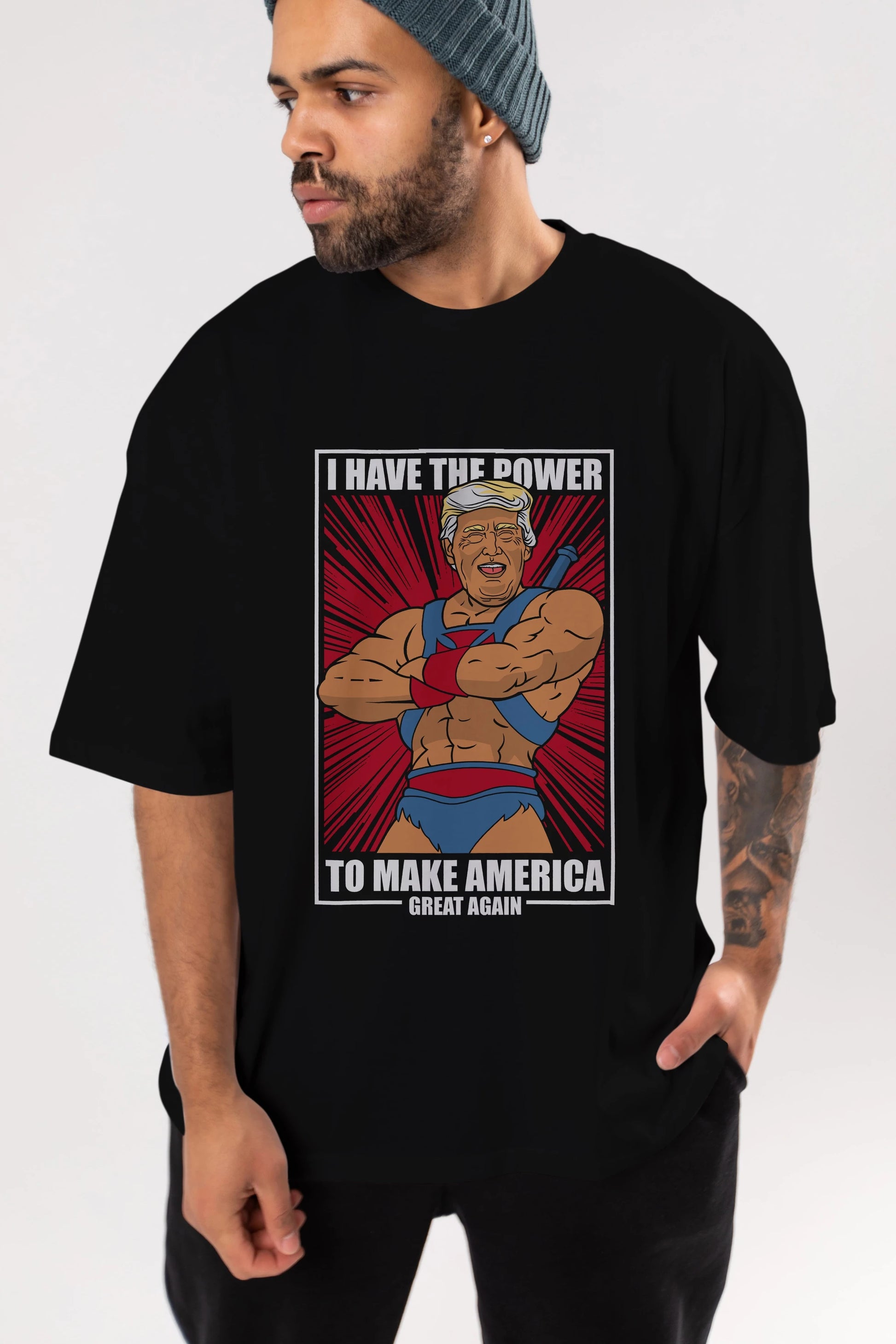 Trump Heman Ön Baskılı Oversize t-shirt Erkek Kadın Unisex %100 Pamuk tişort