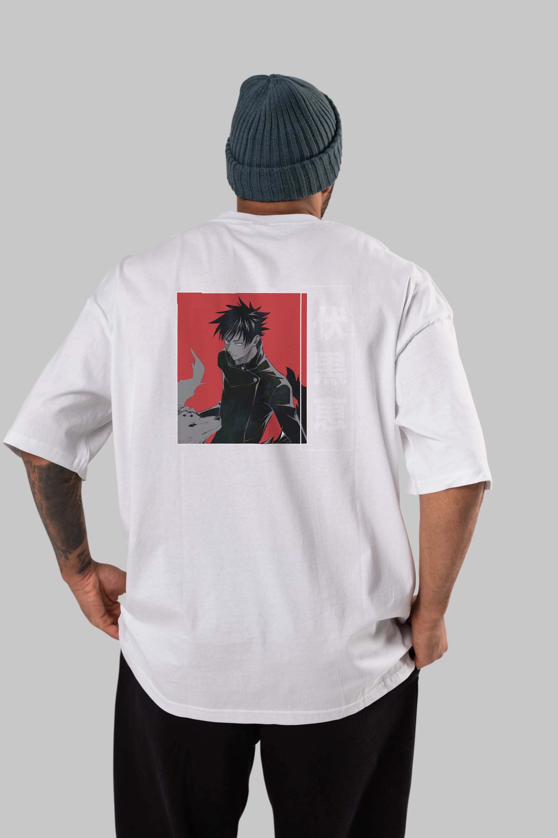 Megumi Fushiguro Anime Arka Baskılı Oversize t-shirt Erkek Kadın Unisex