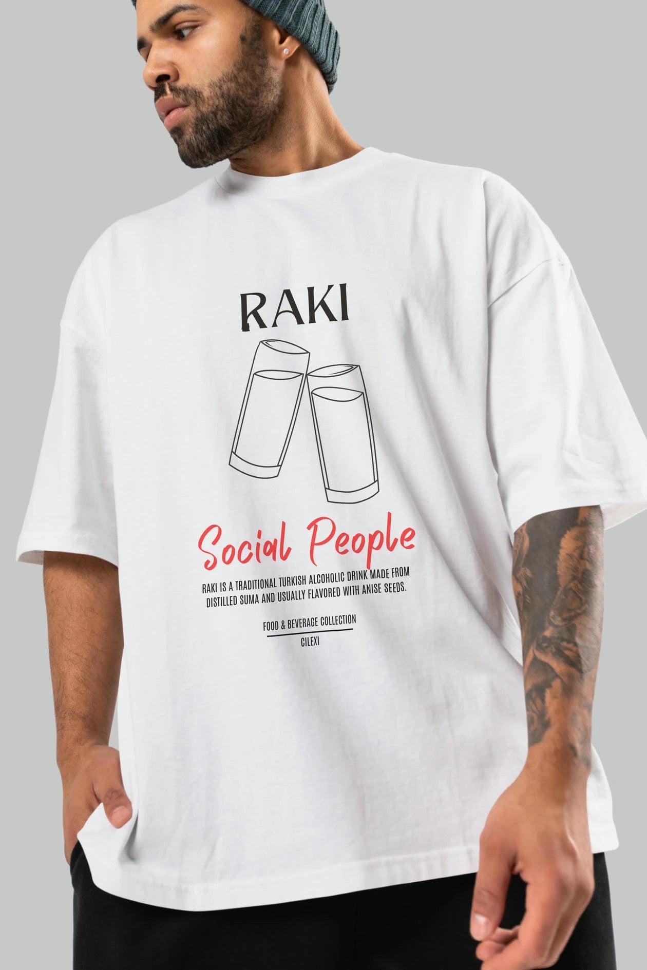 Rakı Kokteyl Serisi ön Baskılı Oversize t-shirt Erkek Kadın %100 Pamuk Bisiklet Yaka tişort