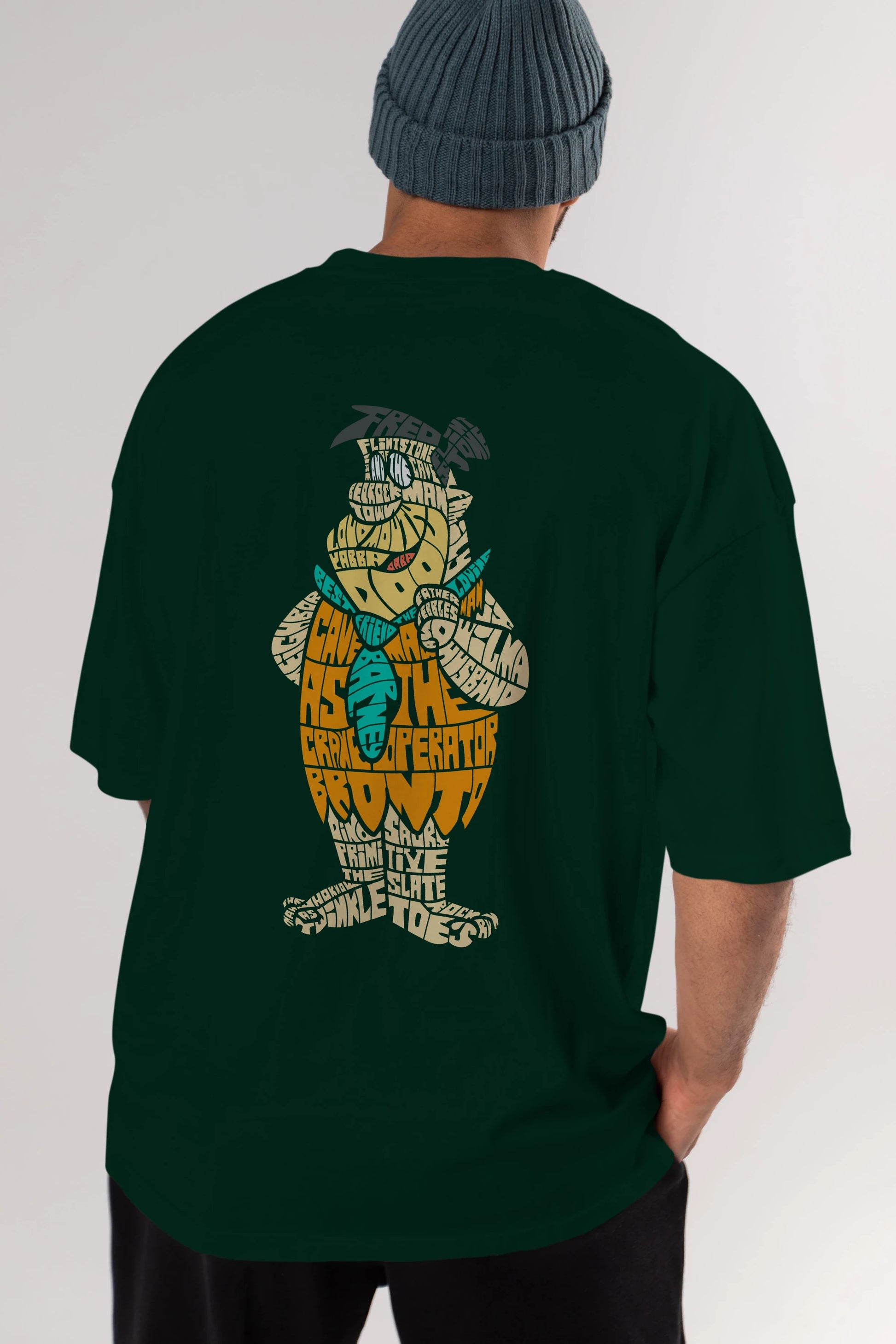Fred Flintstone Arka Baskılı Oversize t-shirt %100 pamuk Erkek Kadın Unisex