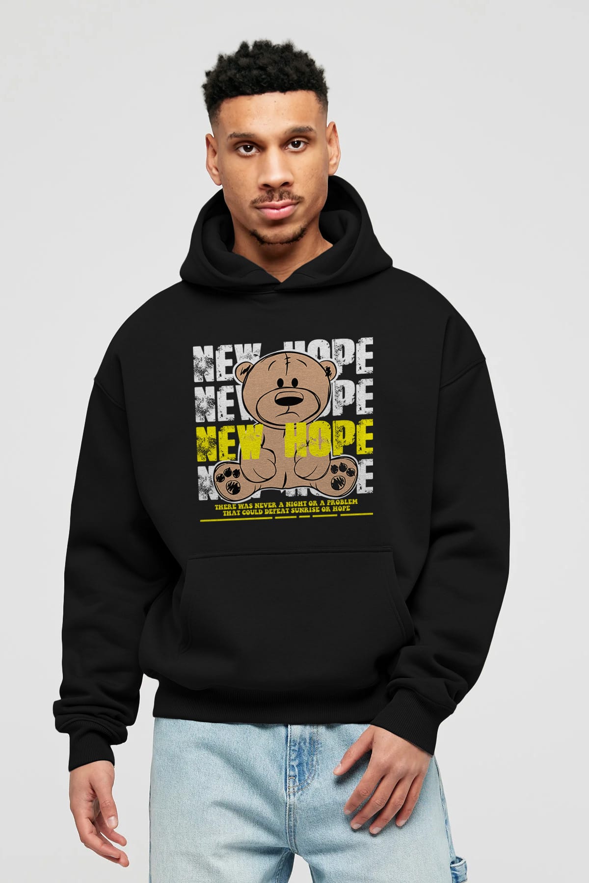 Teddy Bear New Hope Ön Baskılı Hoodie Oversize Kapüşonlu Sweatshirt Erkek Kadın Unisex