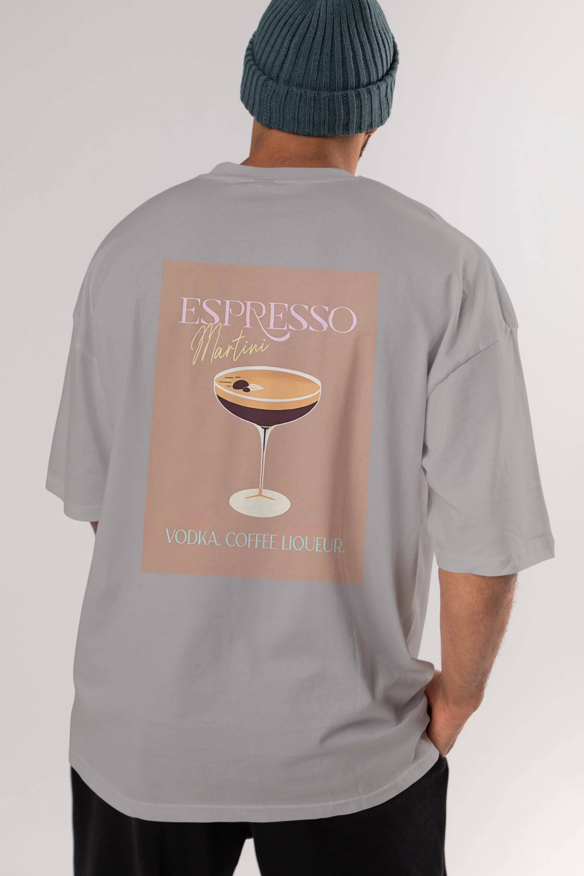 Espresso Martini Cocktail Arka Baskılı Oversize t-shirt Erkek Kadın Unisex %100 Pamuk Bisiklet Yaka tişort
