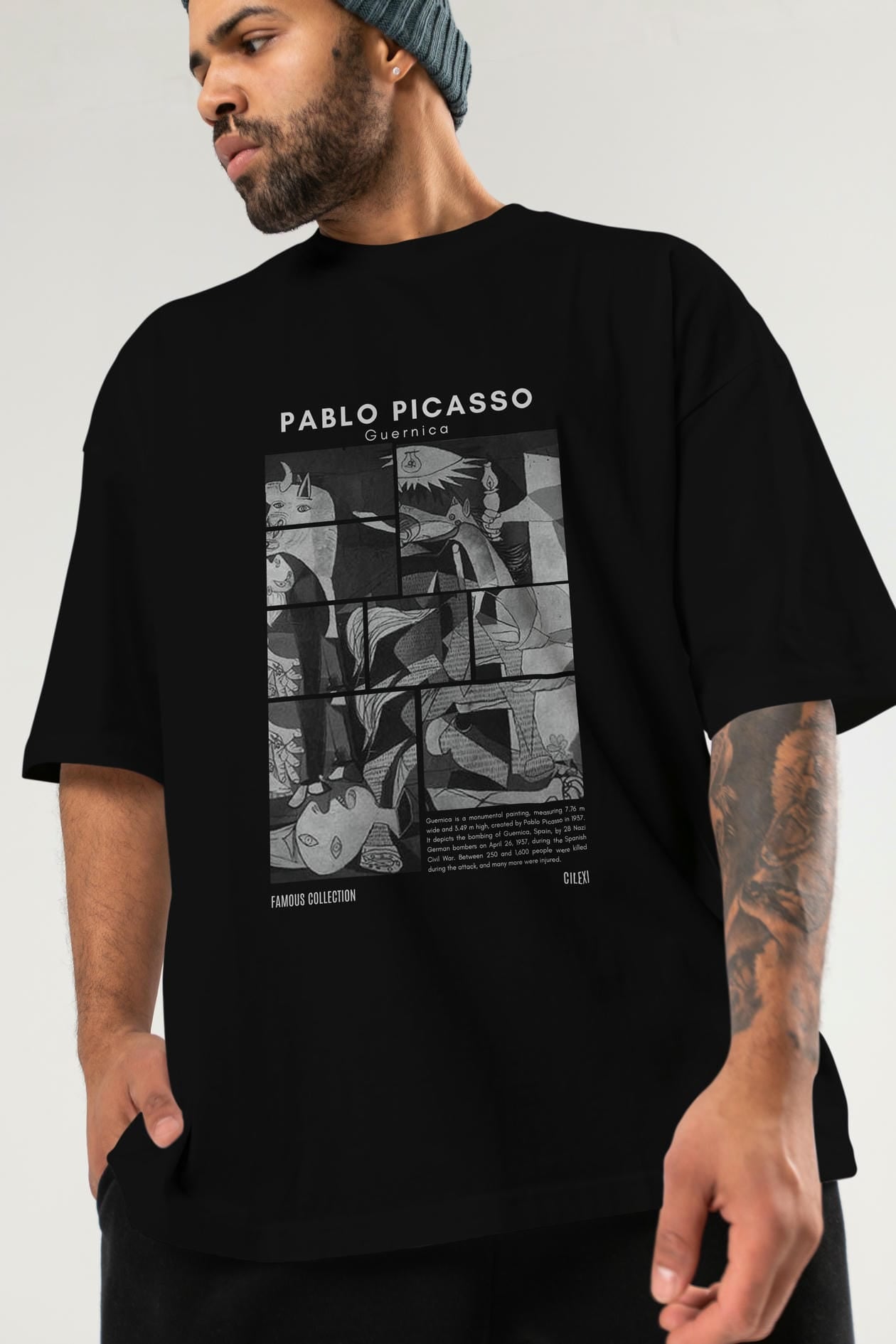 Pablo Picasso Guernica ön Baskılı Oversize t-shirt Erkek Kadın Bisiklet Yaka Pamuk tişort