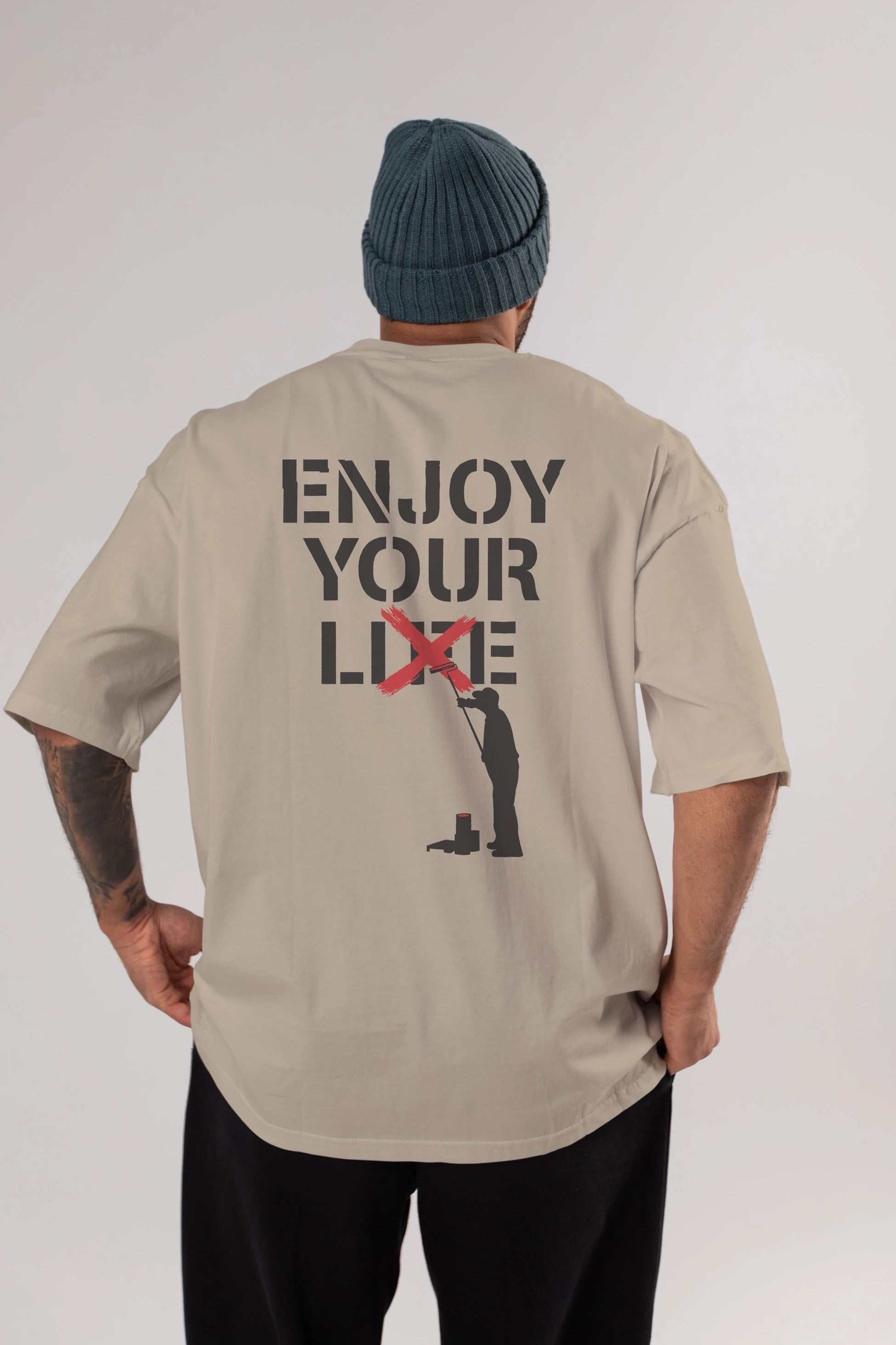 Enjoy Your Lie Arka Baskılı Oversize t-shirt %100 pamuk Erkek Kadın Unisex