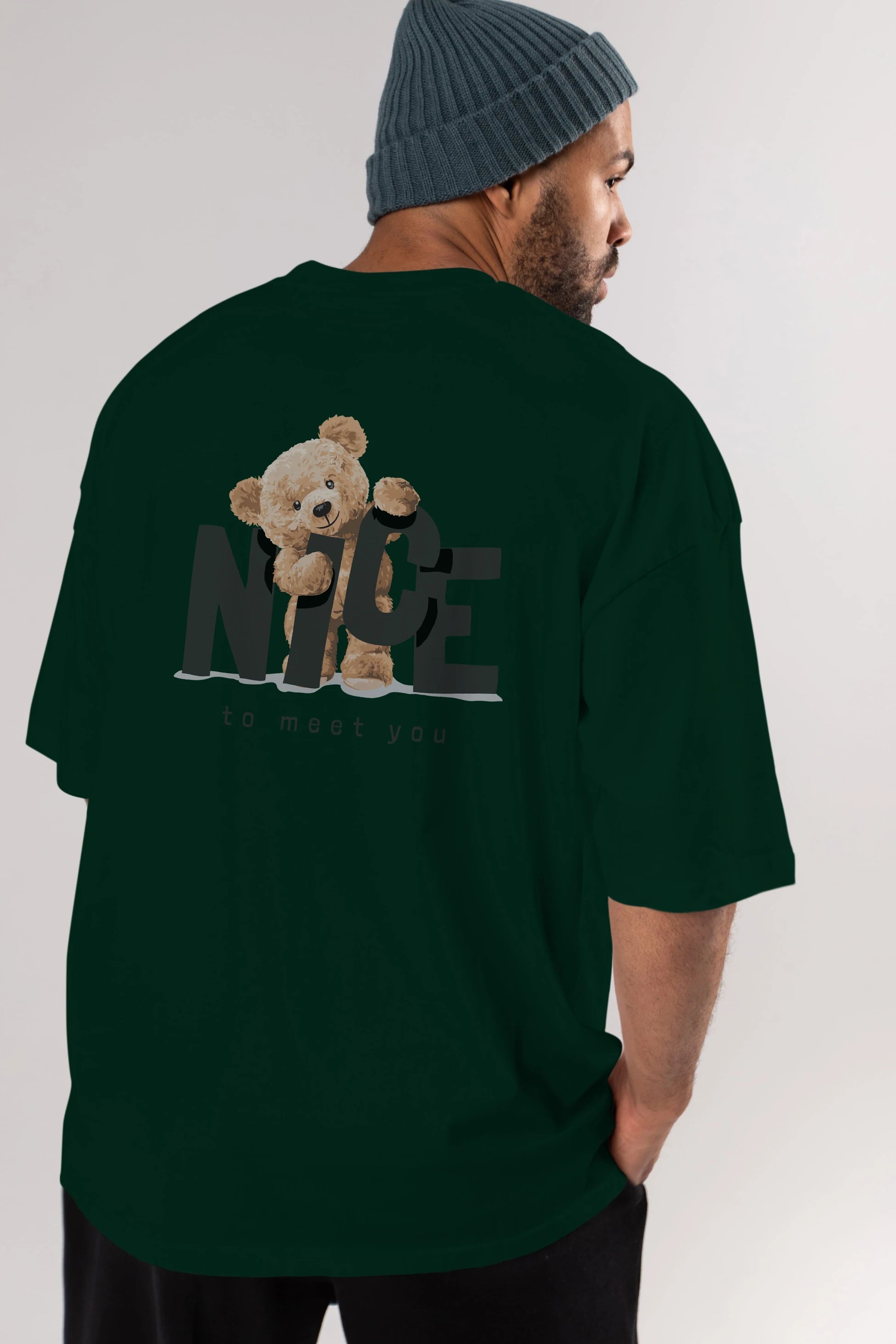 Teddy Nıce To Meet You Arka Baskılı Oversize t-shirt Erkek Kadın Unisex %100 Pamuk