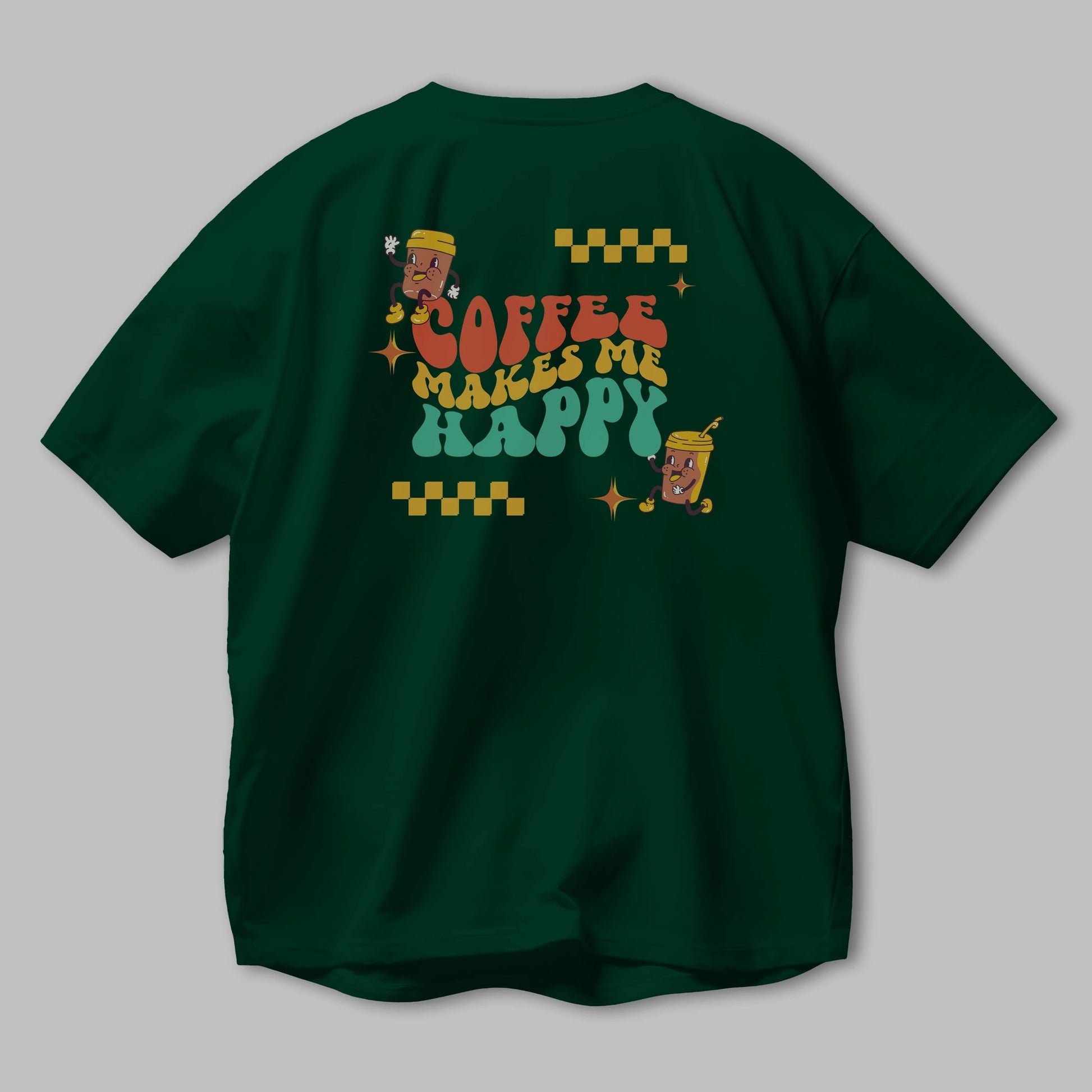 Coffee Makes Me Happy Yazılı Arka Baskılı Oversize t-shirt Erkek Kadın Unisex