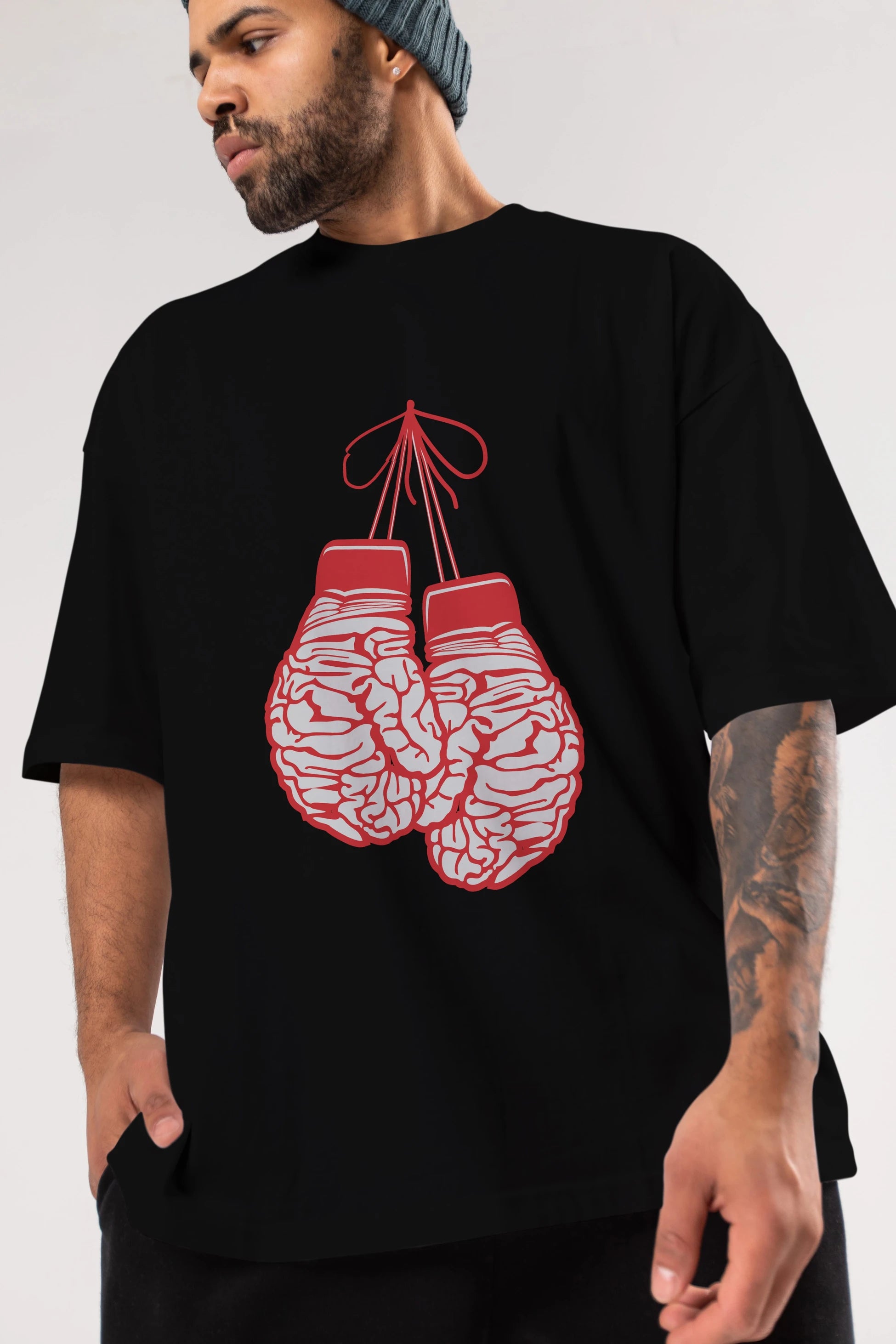 Brain Gloves Ön Baskılı Oversize t-shirt %100 pamuk Erkek Kadın Unisex