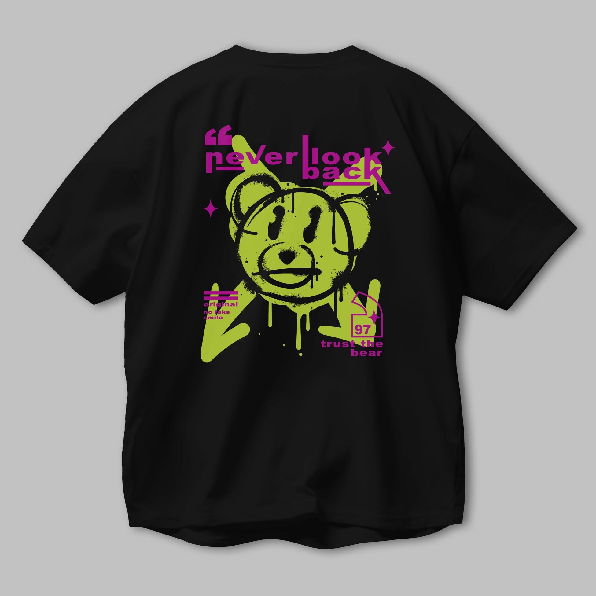 Never Look Back Bear Arka Baskılı Oversize t-shirt Erkek Kadın Unisex